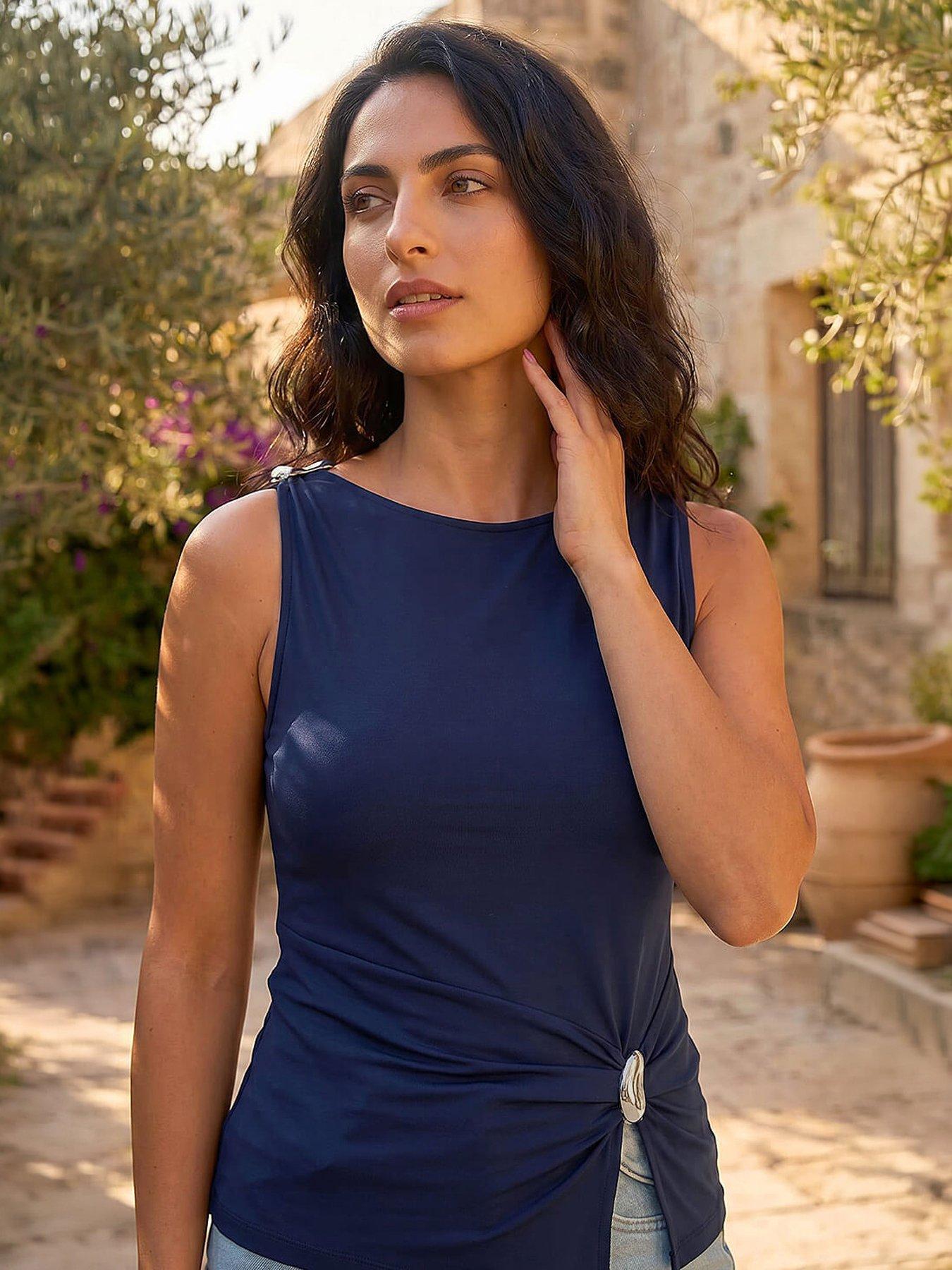 Image 1 of 4 of Roman Dusk Hardware Trim Tank Top - Navy
