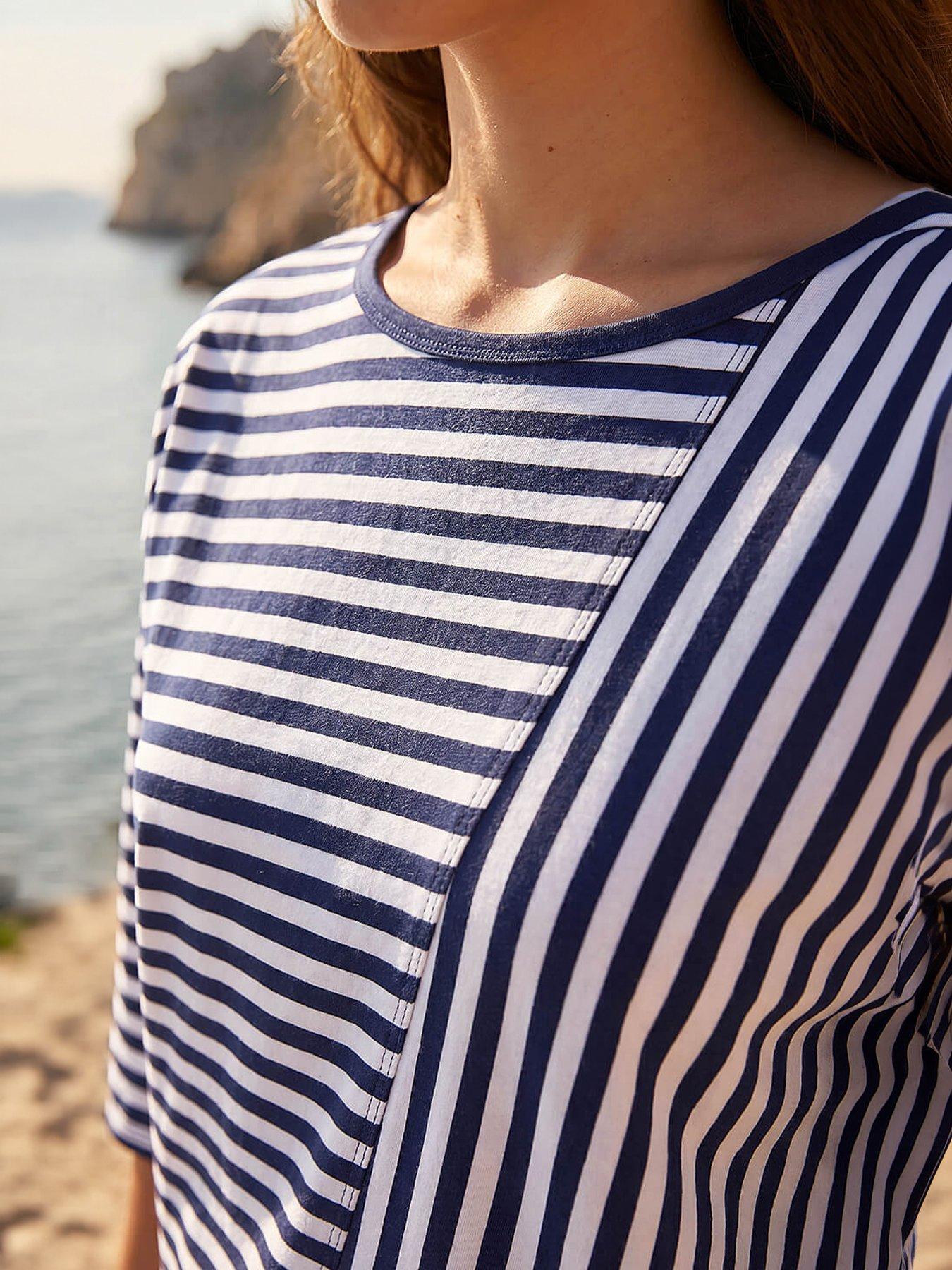 Image 2 of 4 of Roman Petite Asymmetric Stripe Top - Navy