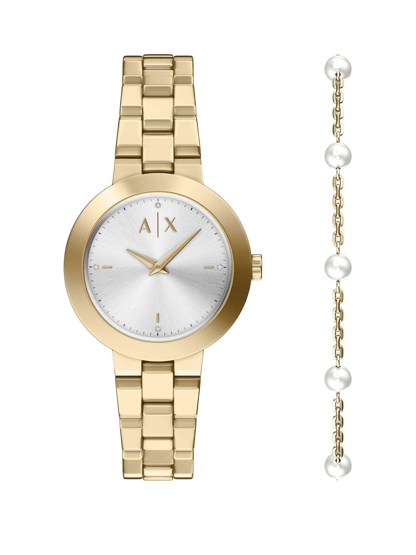 Armani Exchange Armani Exchange Women's Two-Hand Gold-Tone Stainless Steel Watch and Bracelet Set, AX7185SET