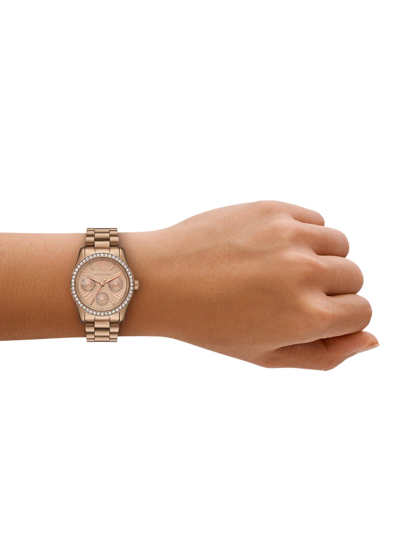 Image 3 of 6 of Michael Kors Lexington Multifunction Beige Gold-Tone Stainless Steel Watch