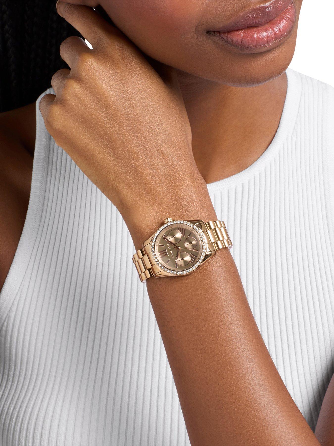 Image 5 of 6 of Michael Kors Lexington Multifunction Beige Gold-Tone Stainless Steel Watch