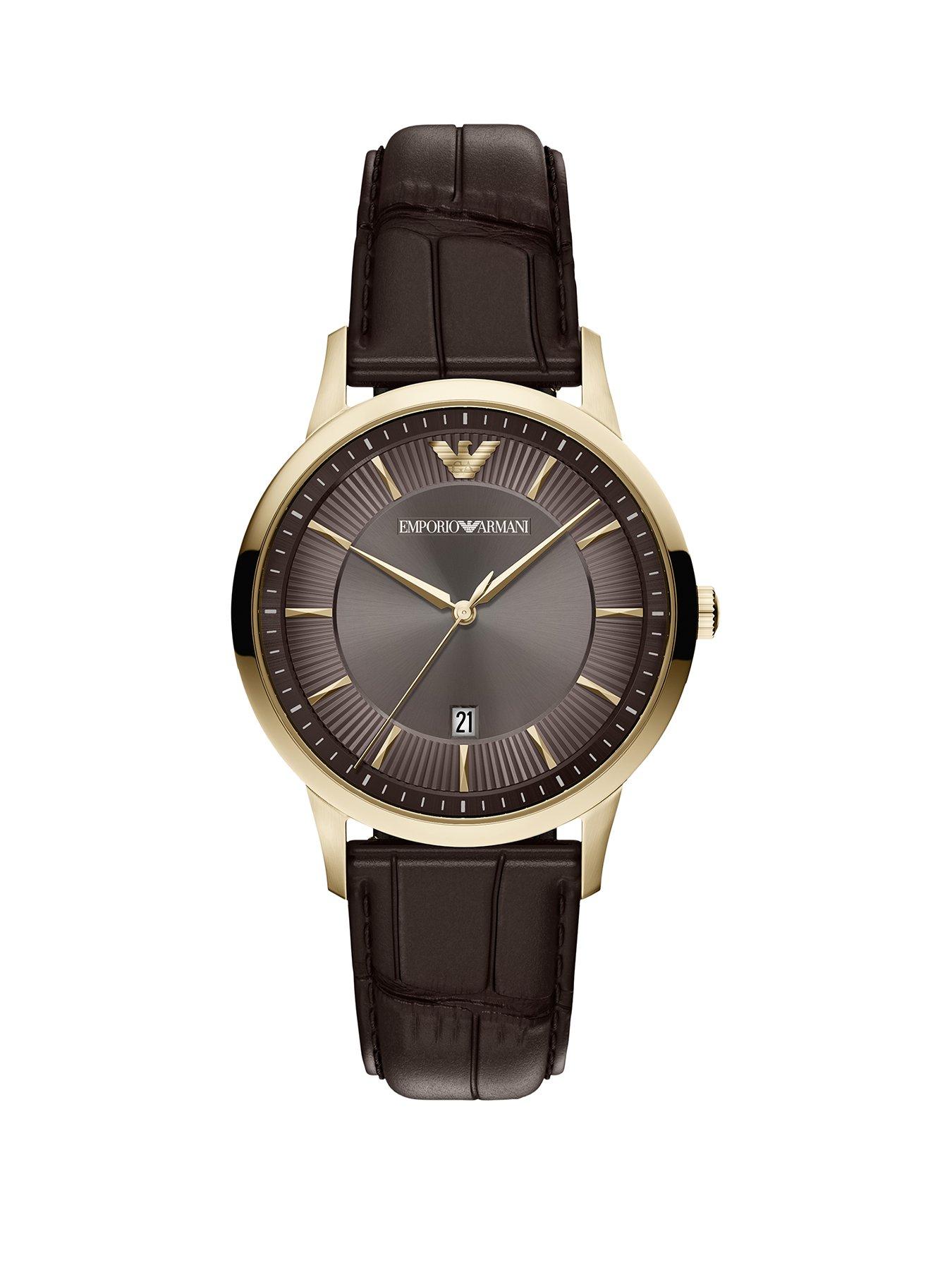 Image 1 of 7 of Emporio Armani Men's Archetipo Three-Hand Date Brown Leather Watch, AR11824