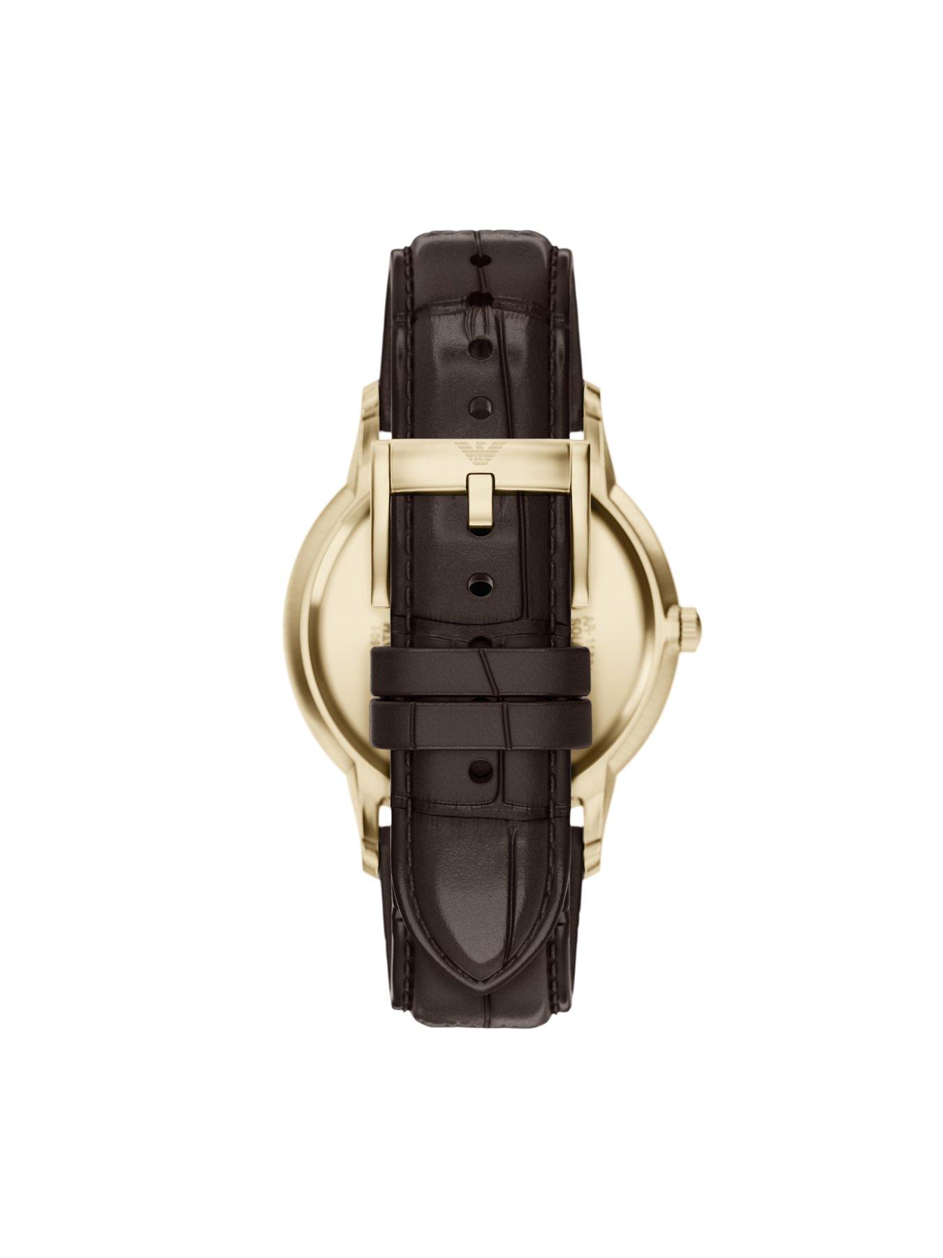 Image 2 of 7 of Emporio Armani Men's Archetipo Three-Hand Date Brown Leather Watch, AR11824