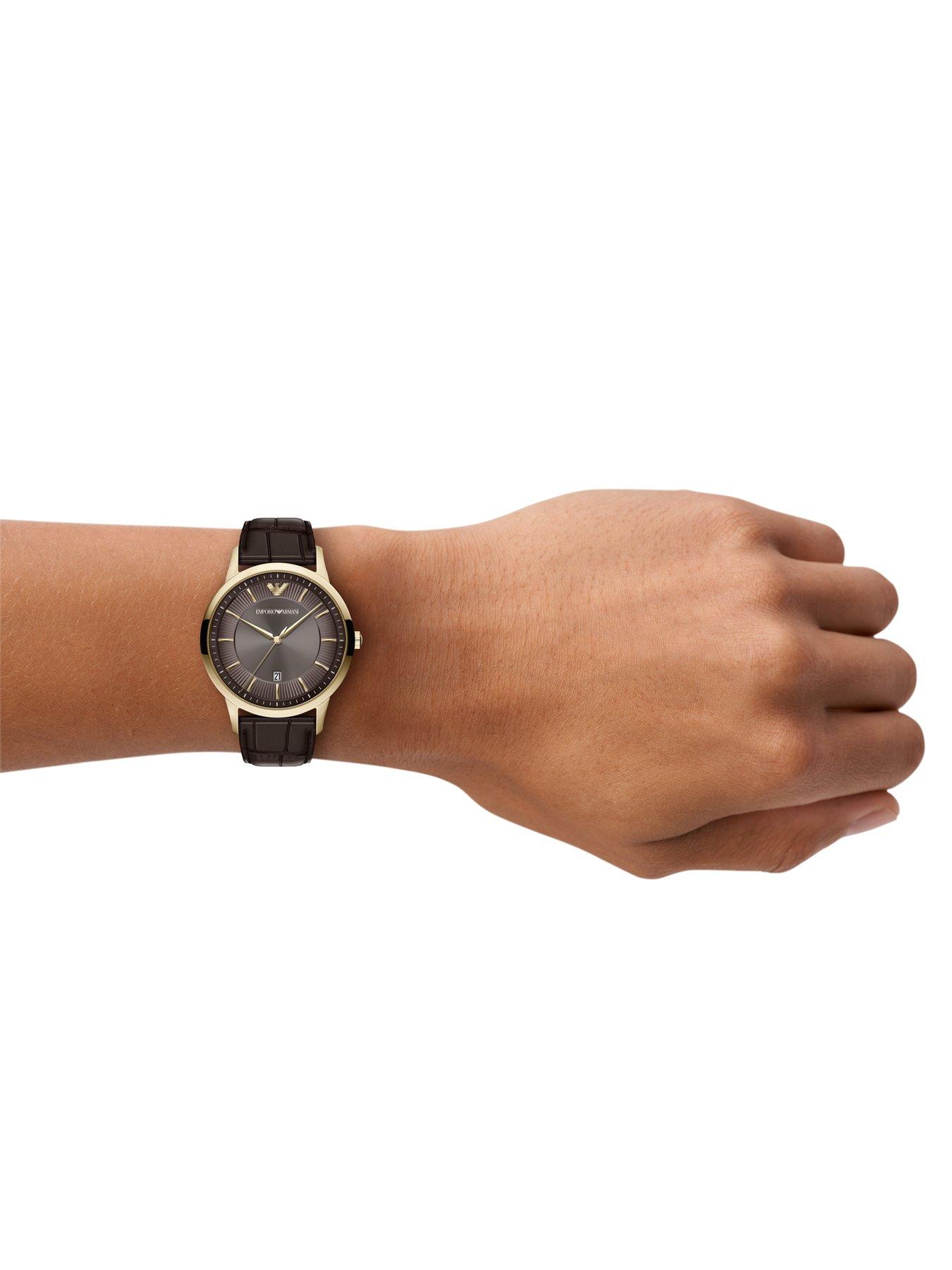 Image 3 of 7 of Emporio Armani Men's Archetipo Three-Hand Date Brown Leather Watch, AR11824