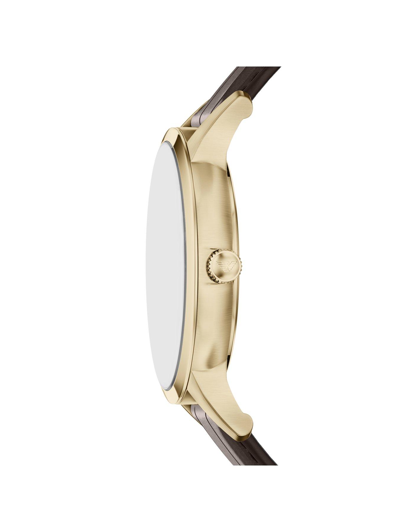 Image 4 of 7 of Emporio Armani Men's Archetipo Three-Hand Date Brown Leather Watch, AR11824