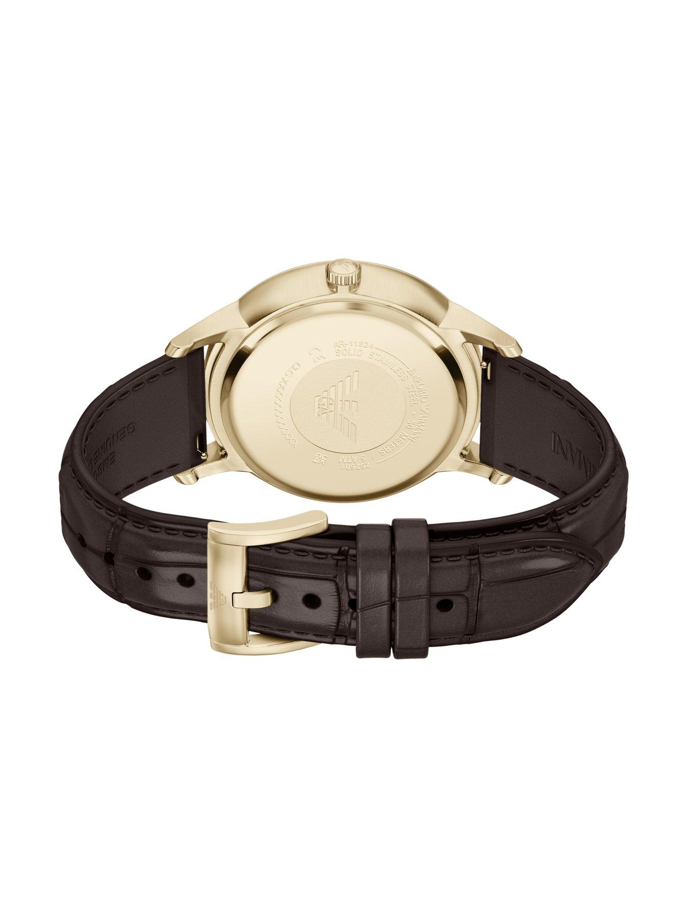 Image 5 of 7 of Emporio Armani Men's Archetipo Three-Hand Date Brown Leather Watch, AR11824