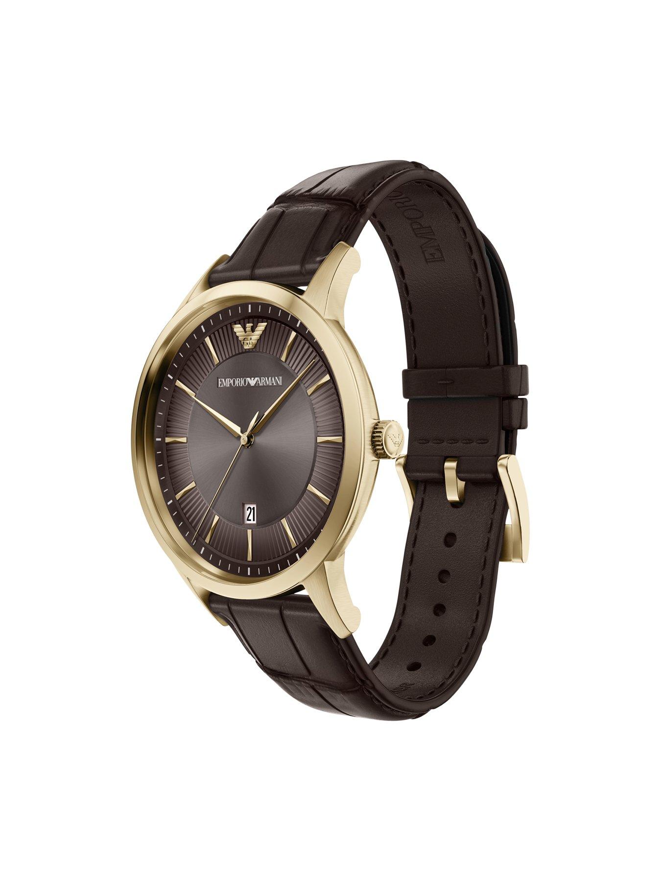 Image 6 of 7 of Emporio Armani Men's Archetipo Three-Hand Date Brown Leather Watch, AR11824
