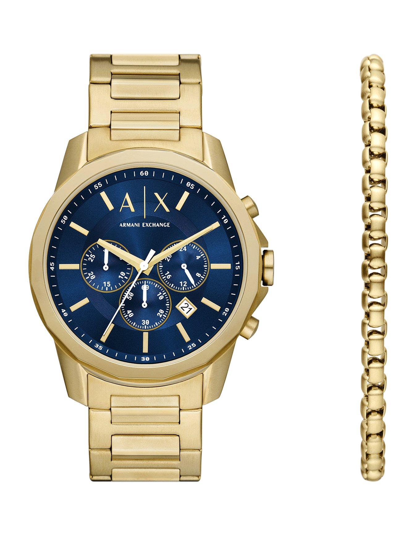 Armani Exchange Armani Exchange Men's Chronograph, Gold-Tone Stainless Steel Watch and Bracelet Set, AX7151SET