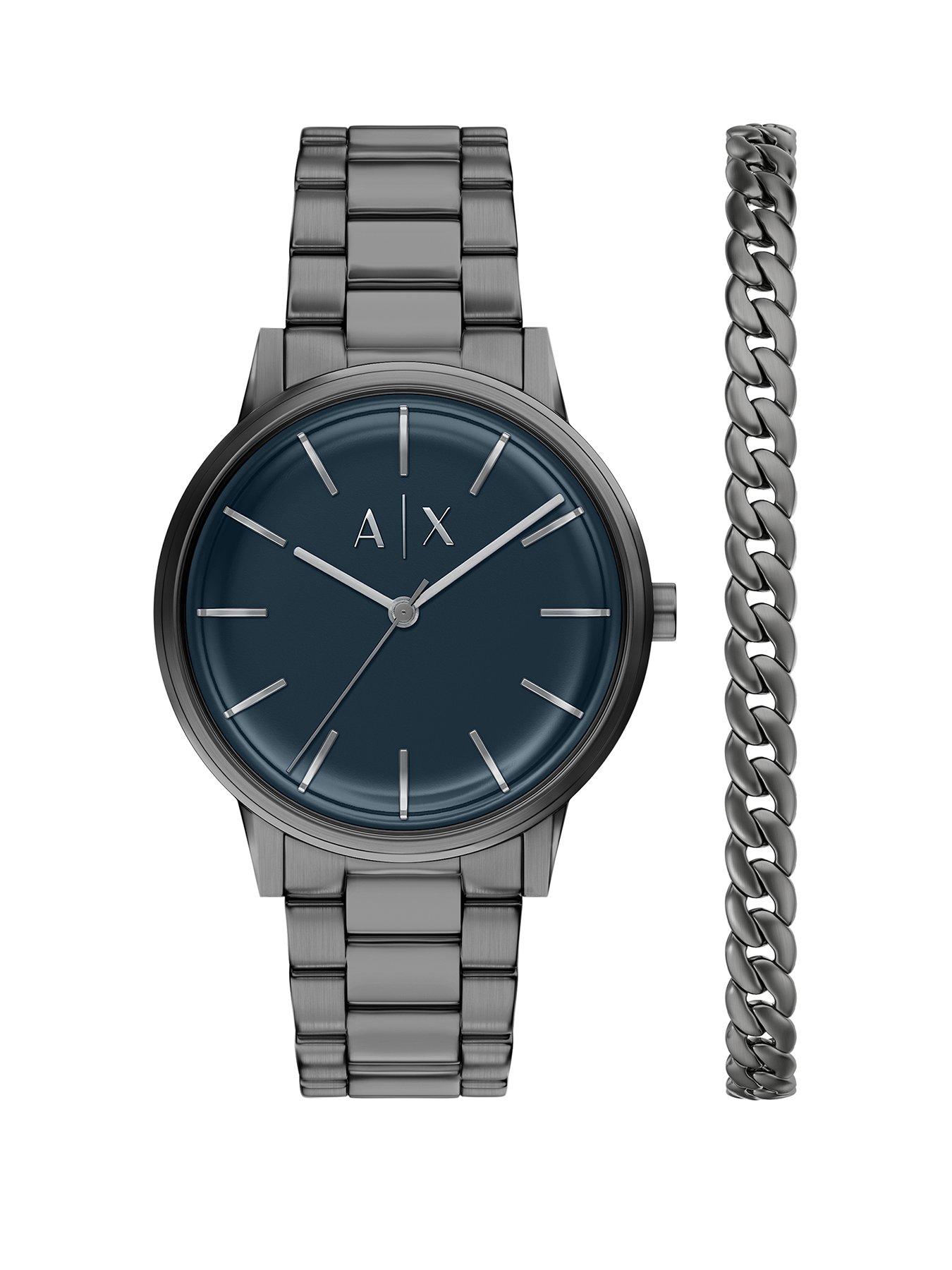 Armani Exchange Armani Exchange Men's Three-Hand Gunmetal Stainless Steel Watch and Bracelet Set, AX7183SET
