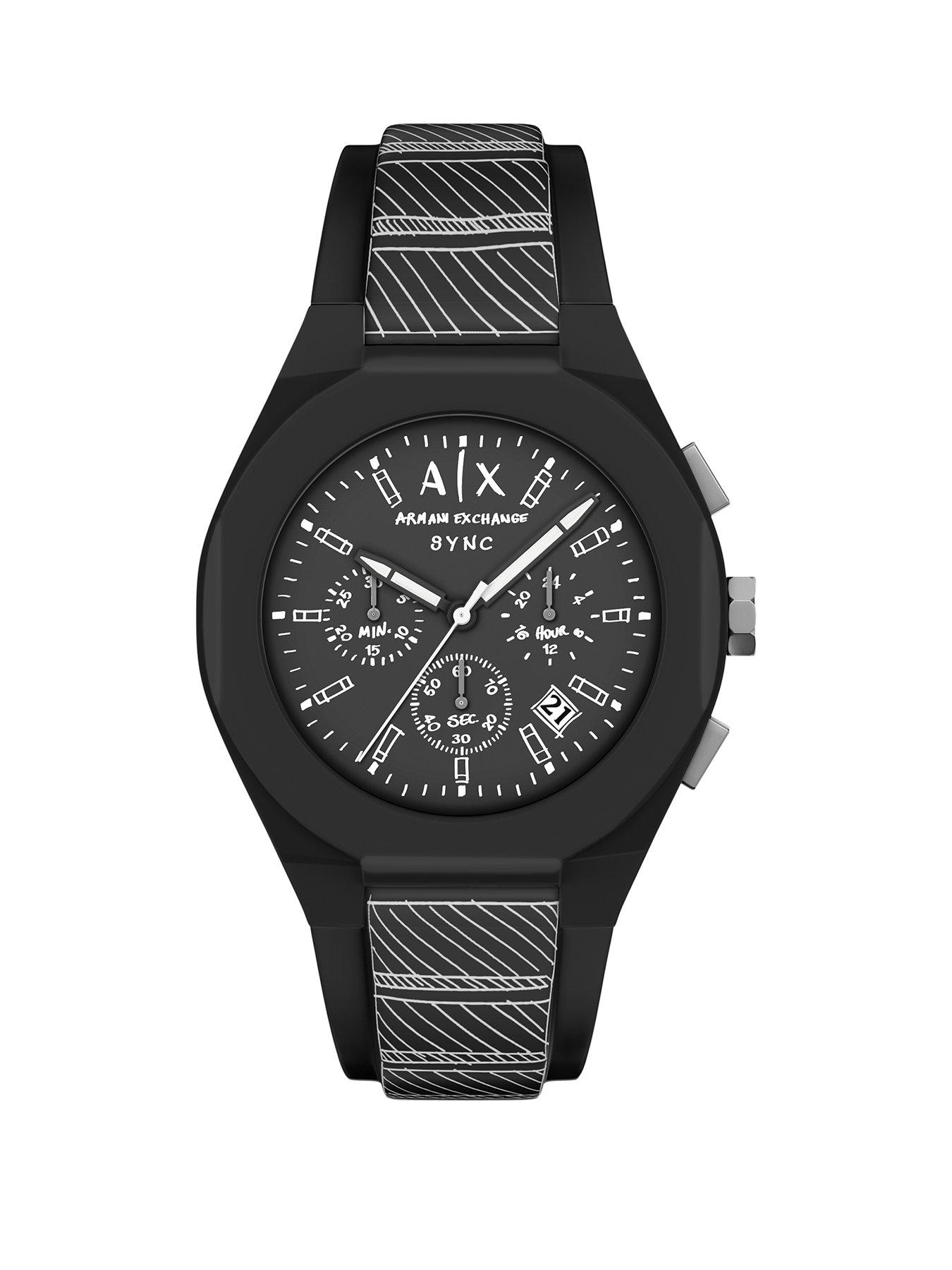 Image 1 of 7 of Armani Exchange Men's Sync Chronograph Black Silicone Watch, AX4174