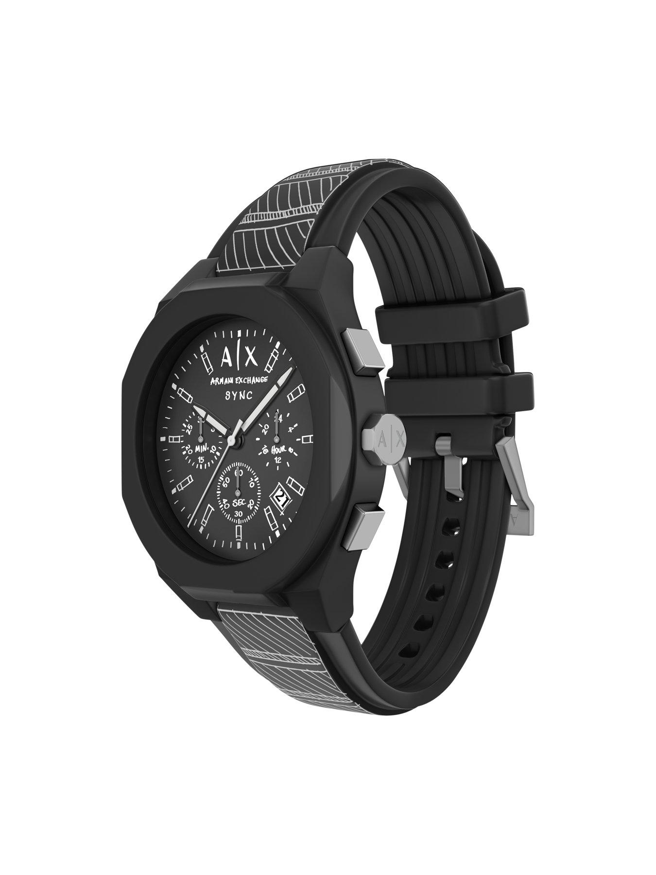 Image 6 of 7 of Armani Exchange Men's Sync Chronograph Black Silicone Watch, AX4174