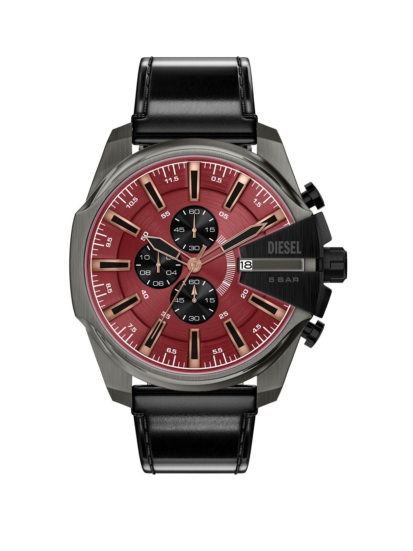 Diesel Diesel Men's Mega Chief Slim Chronograph Black Leather Watch, DZ4714