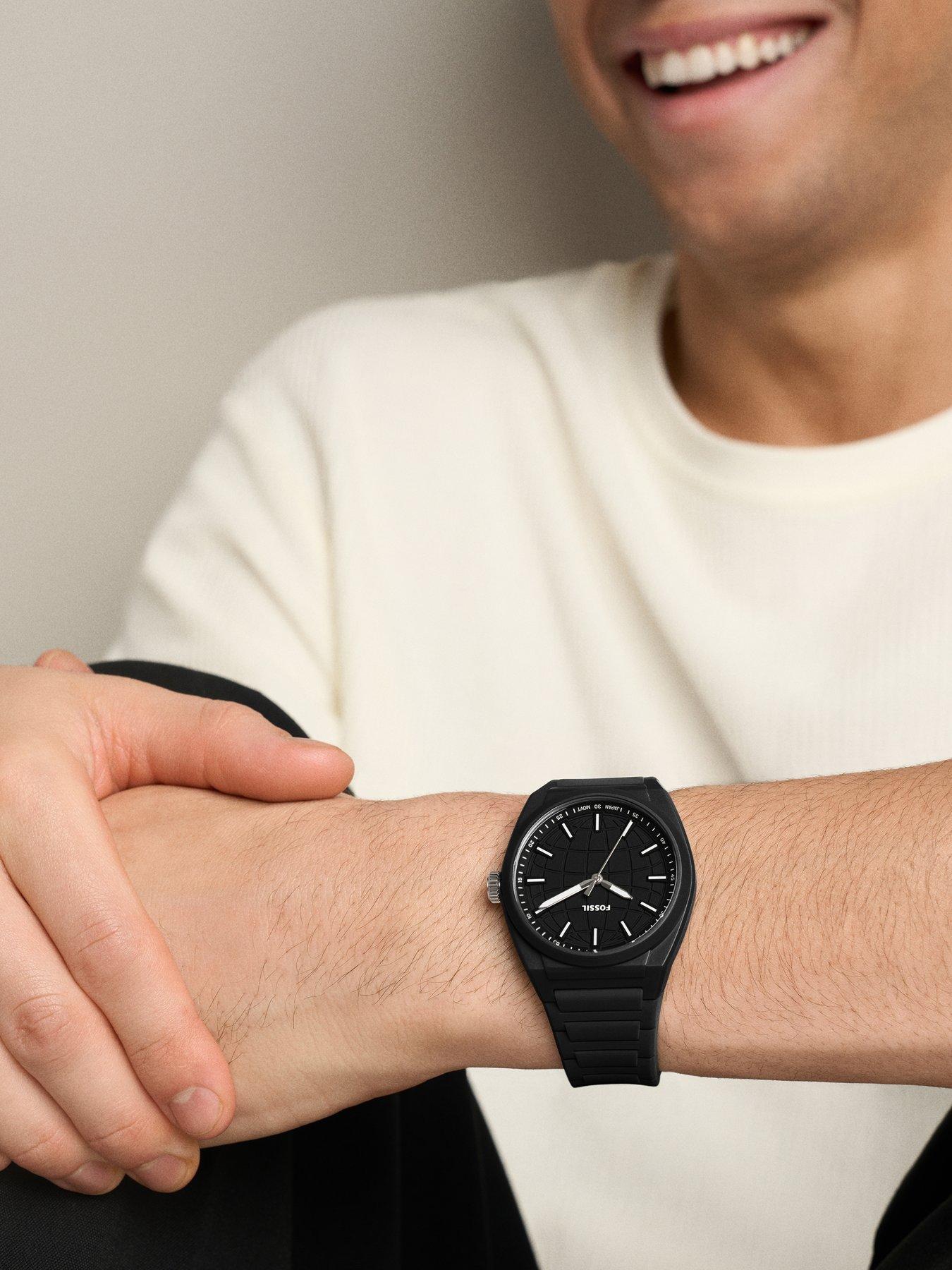 Image 7 of 7 of Fossil Men's Everett Three-Hand Black Silicone Watch, FS6175