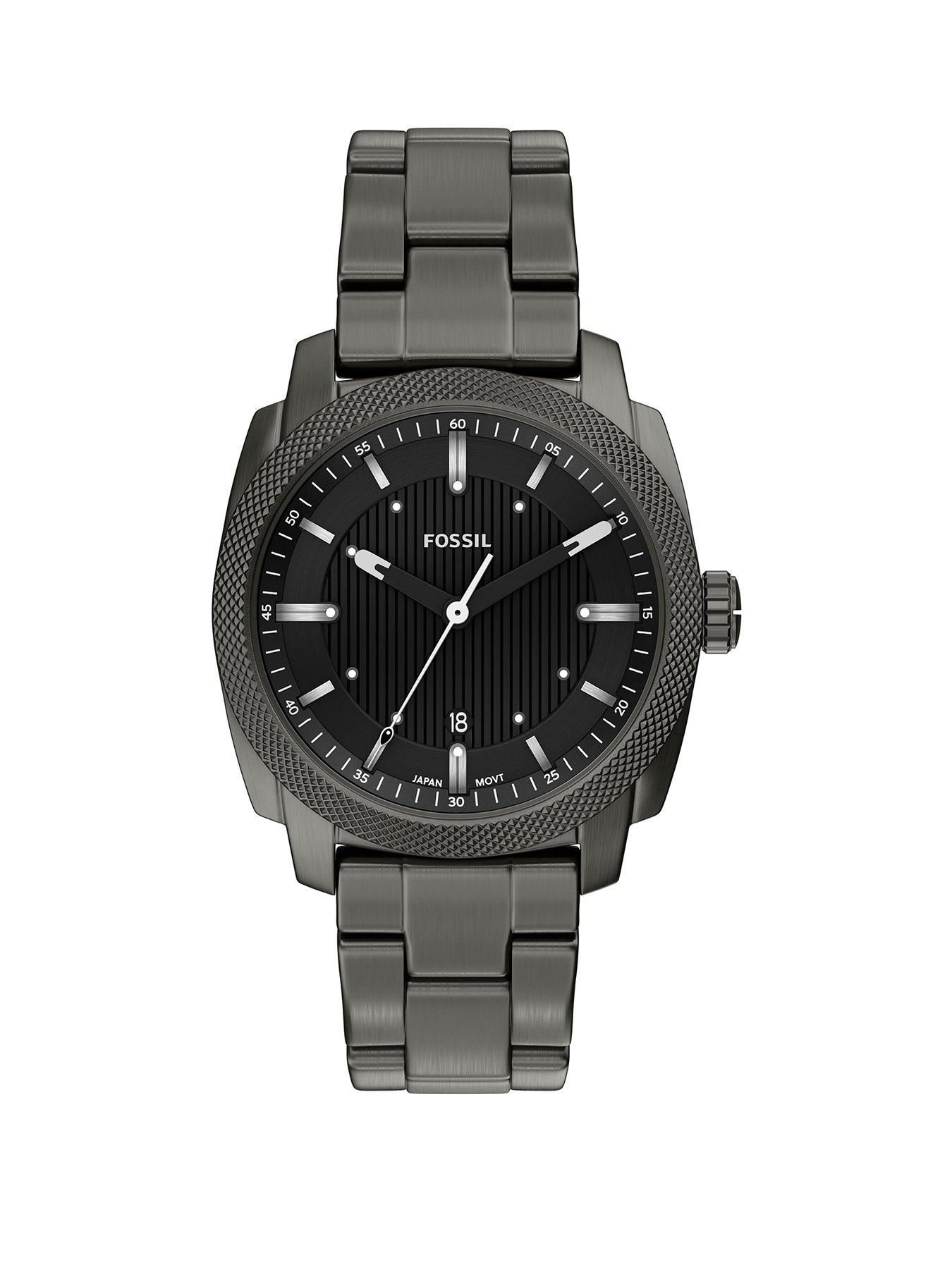 Fossil Fossil Men's Machine Three-Hand Date Smoke Stainless Steel Watch, FS6185