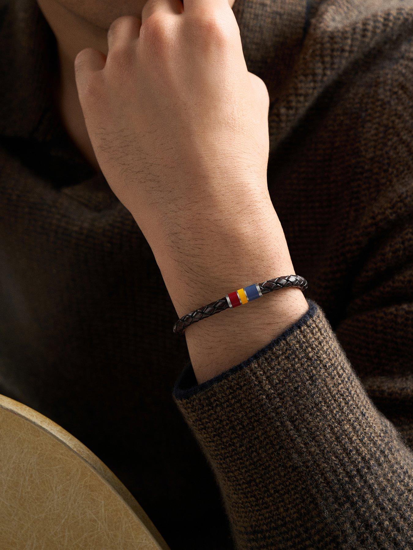 Image 1 of 5 of Fossil Everett Enamel Brown Leather Station Bracelet