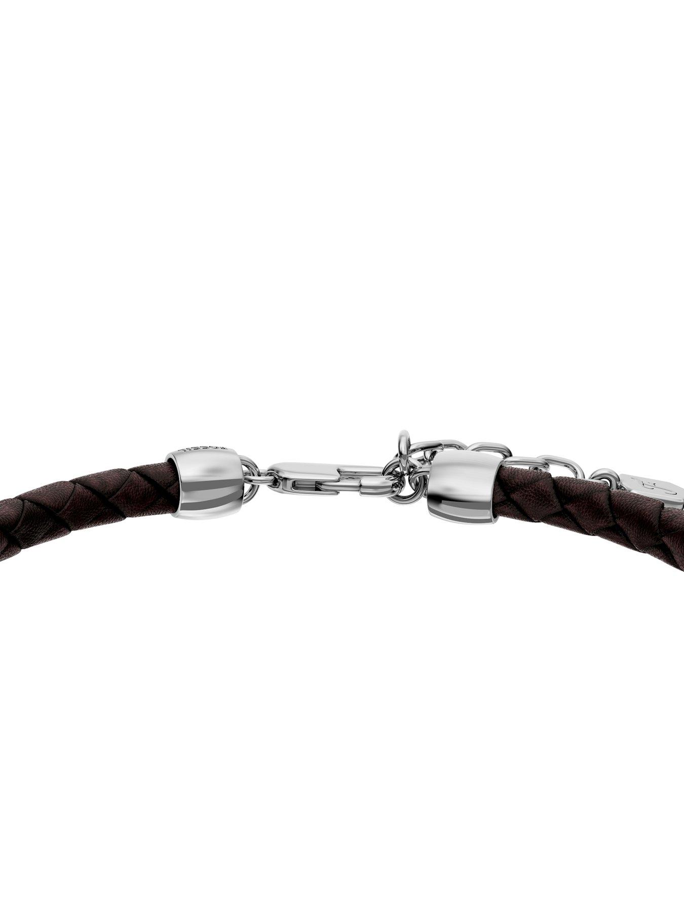 Image 5 of 5 of Fossil Everett Enamel Brown Leather Station Bracelet