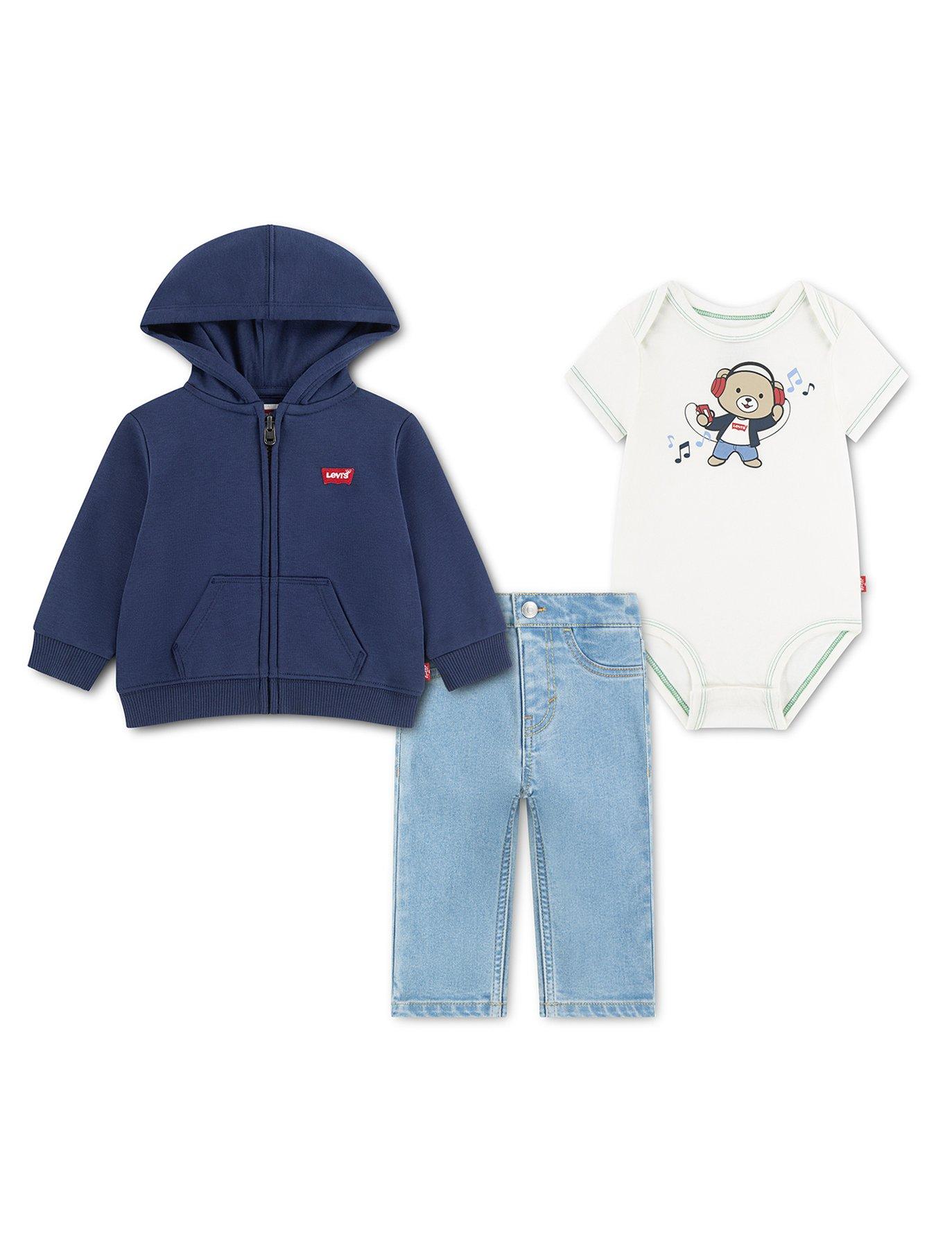 Image 1 of 6 of Levi's Boys Full Zip Printed 3 Piece Hoodie Set - Blue