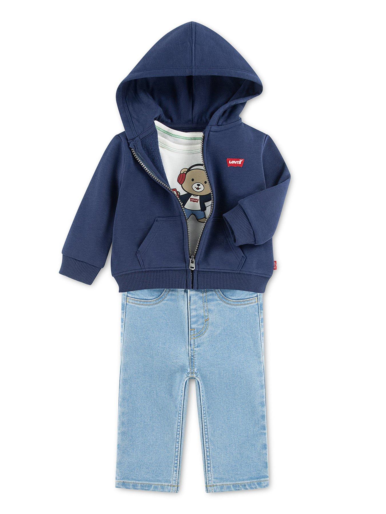 Image 4 of 6 of Levi's Boys Full Zip Printed 3 Piece Hoodie Set - Blue