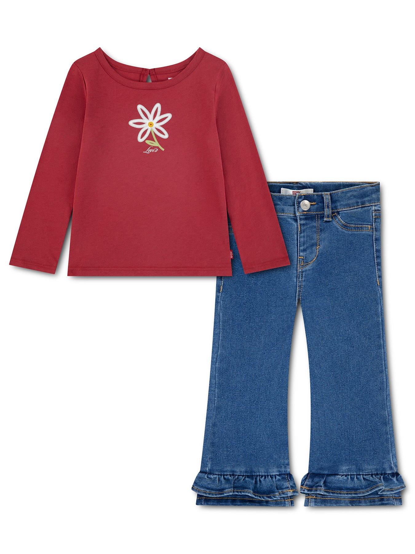 Levi's Baby Girls 3/4 Sleeve Top And Ruffle Flare Trouser Set - Red