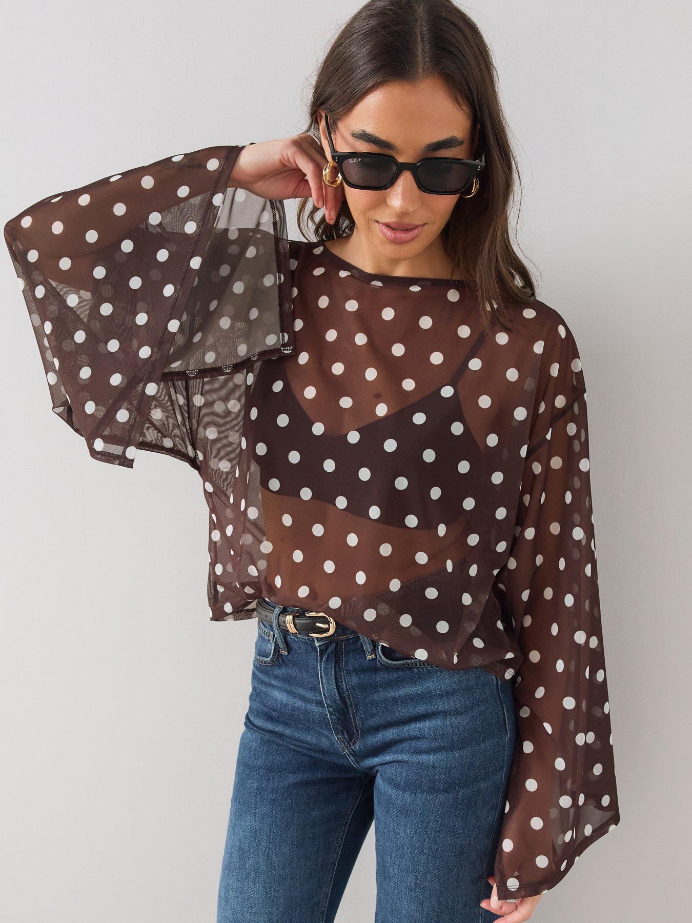 The Very Collection Polka Dot Cape Top - Brown