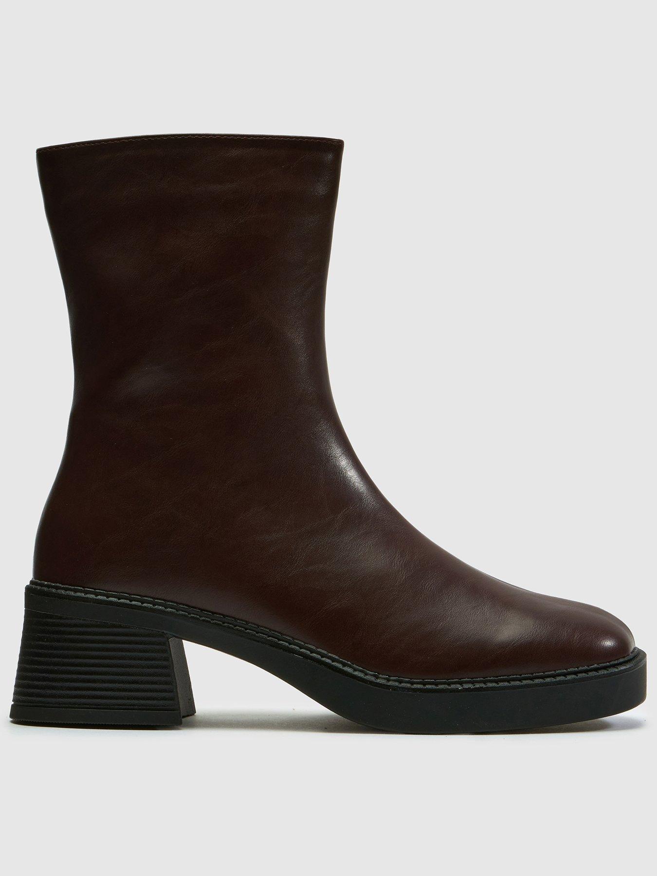 Image 1 of 4 of Schuh Womens Beauty Square Toe Chunky Block Heel Ankle Boots - Burgundy