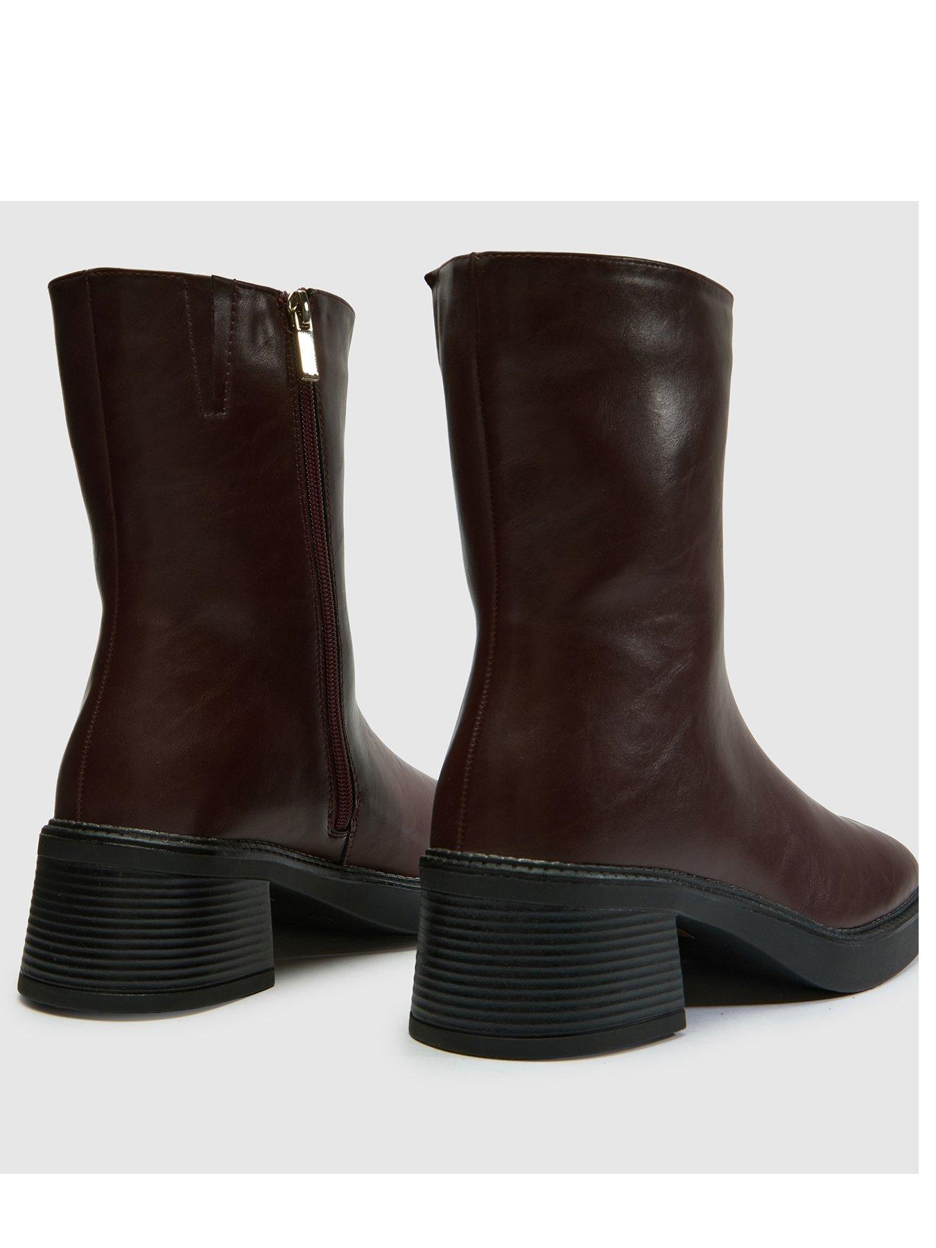 Image 2 of 4 of Schuh Womens Beauty Square Toe Chunky Block Heel Ankle Boots - Burgundy