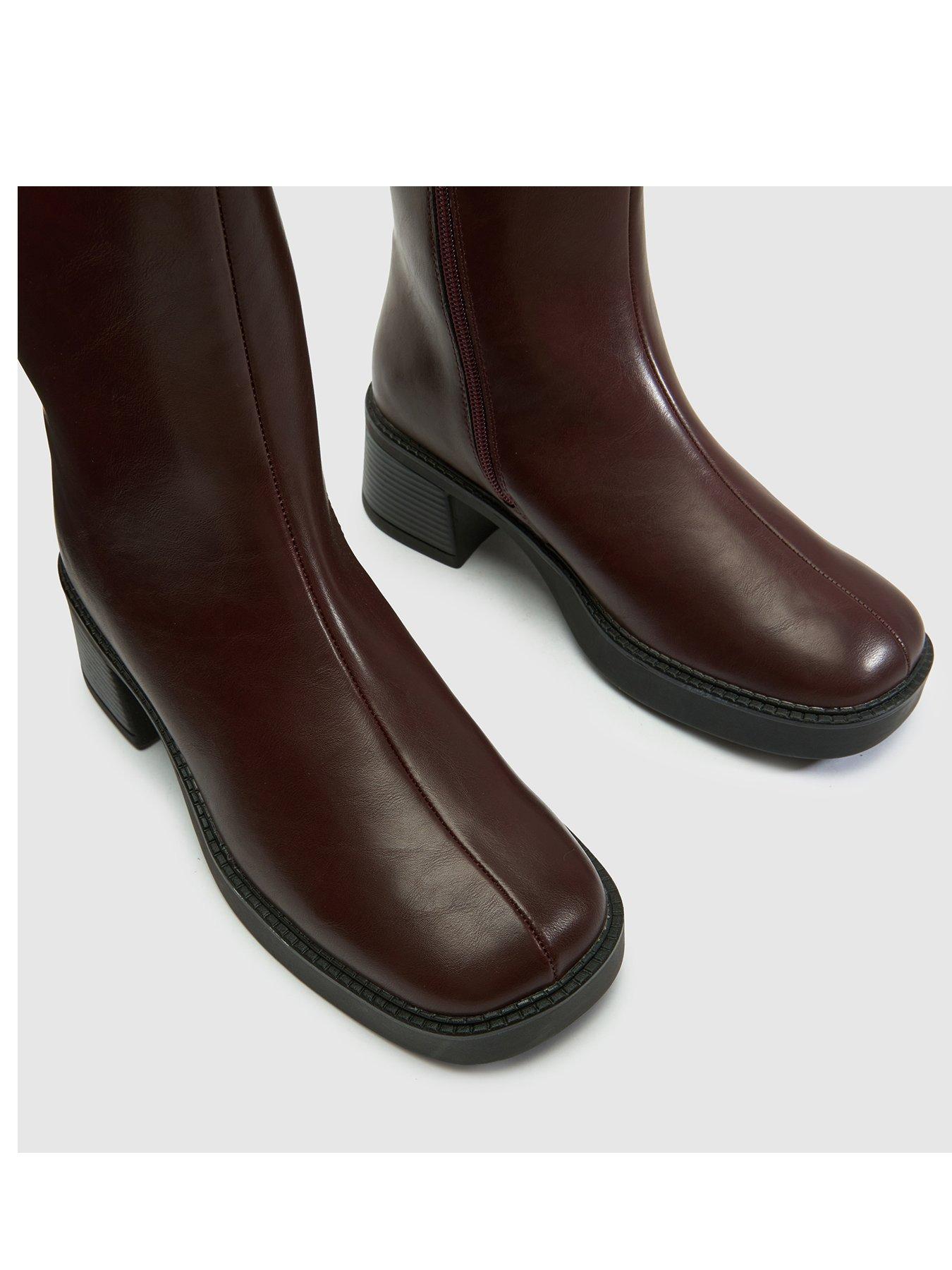 Image 3 of 4 of Schuh Womens Beauty Square Toe Chunky Block Heel Ankle Boots - Burgundy