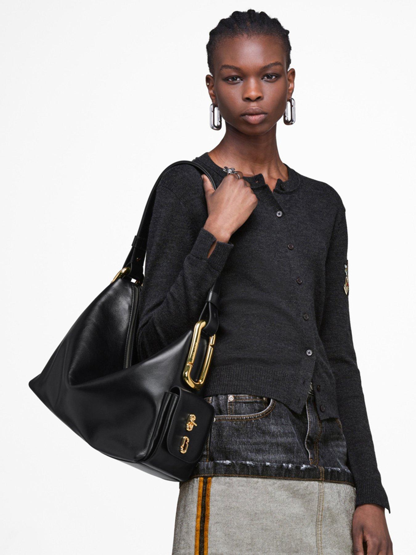Image 2 of 5 of MARC JACOBS Womens Slouchy Zip-Top Gold Hardware Shoulder Bag - Black