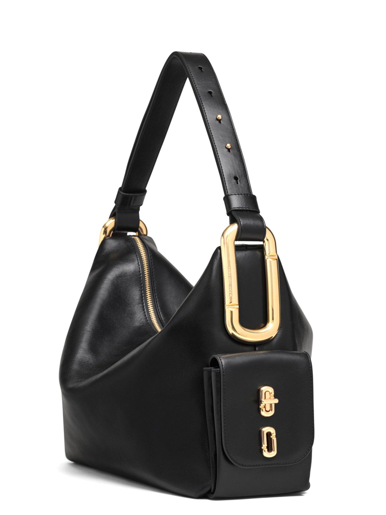 Image 4 of 5 of MARC JACOBS Womens Slouchy Zip-Top Gold Hardware Shoulder Bag - Black