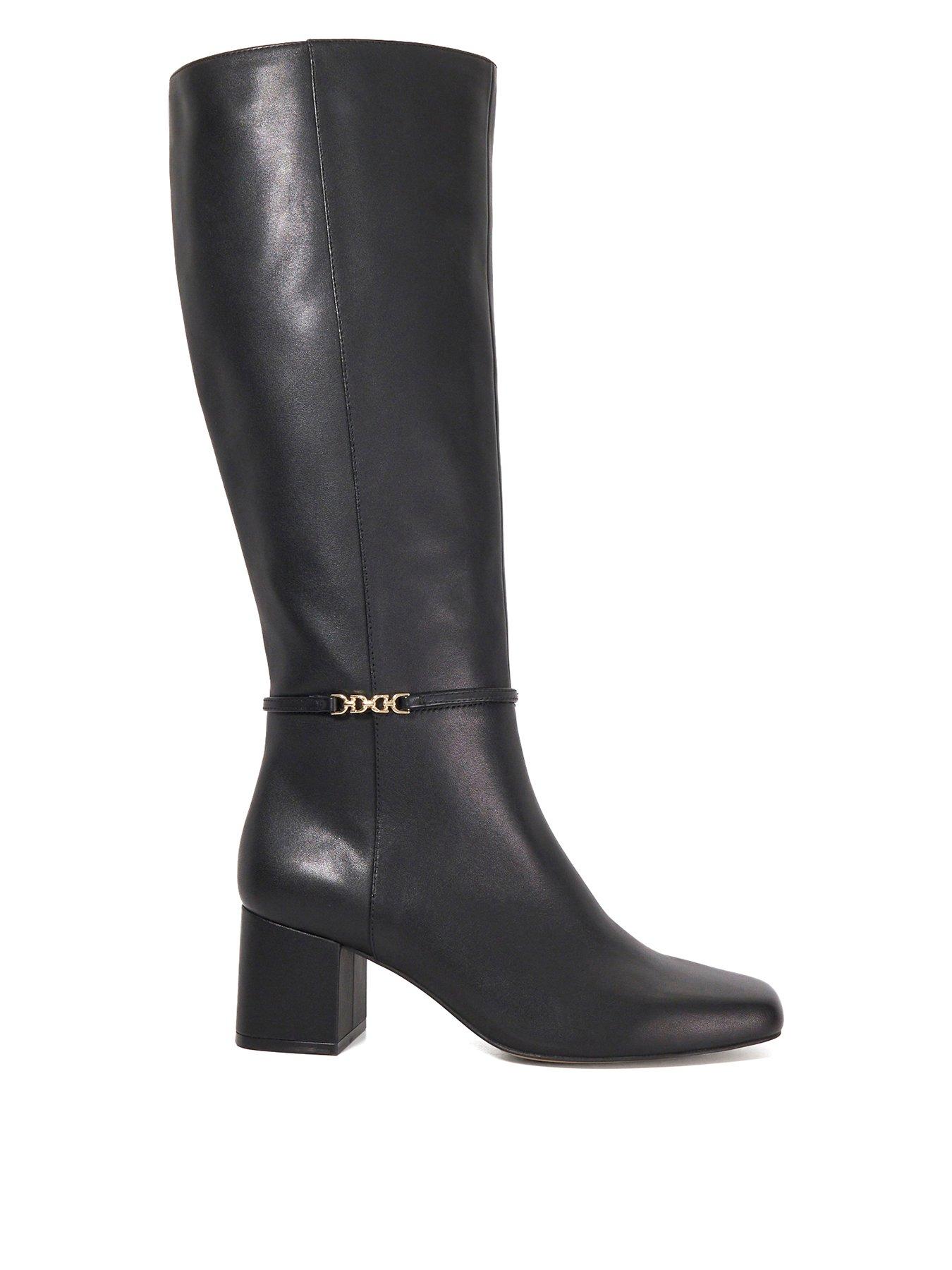 Dune London Wide Fit Sanna Snaffle Trim Knee Wide Fit Block Heeled Boots - Black