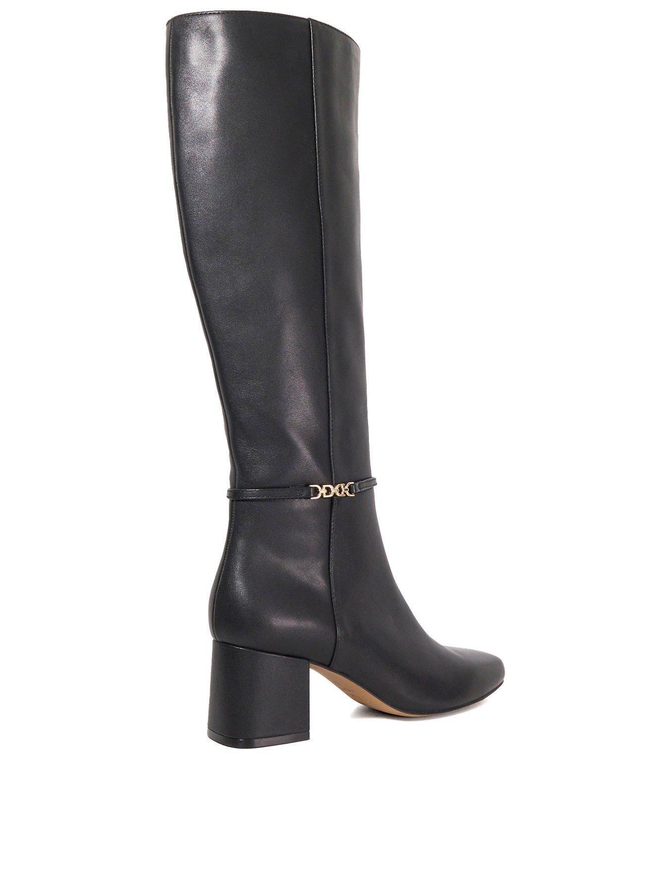Image 3 of 6 of Dune London Wide Fit Sanna Snaffle Trim Knee Wide Fit Block Heeled Boots - Black