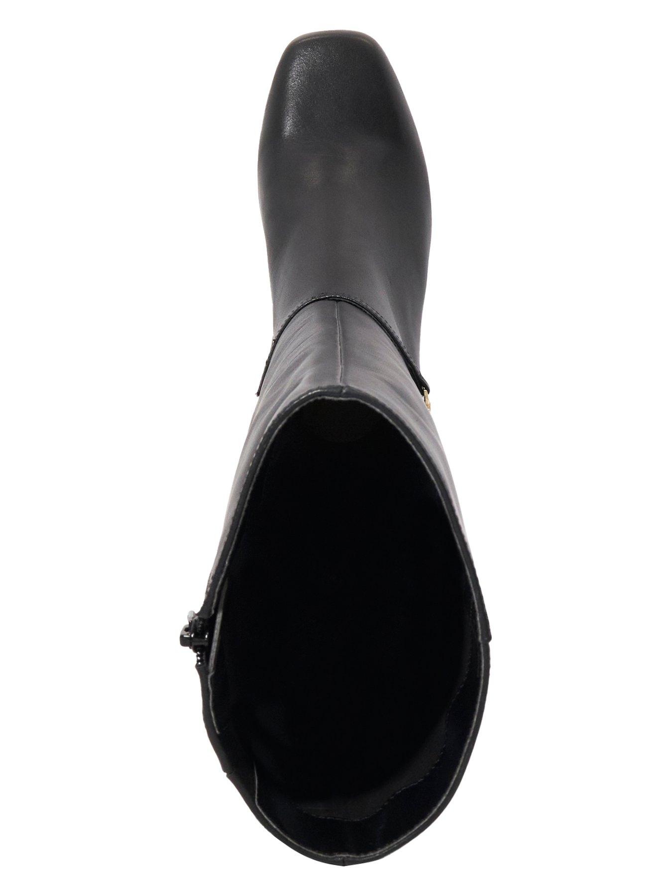 Image 4 of 6 of Dune London Wide Fit Sanna Snaffle Trim Knee Wide Fit Block Heeled Boots - Black