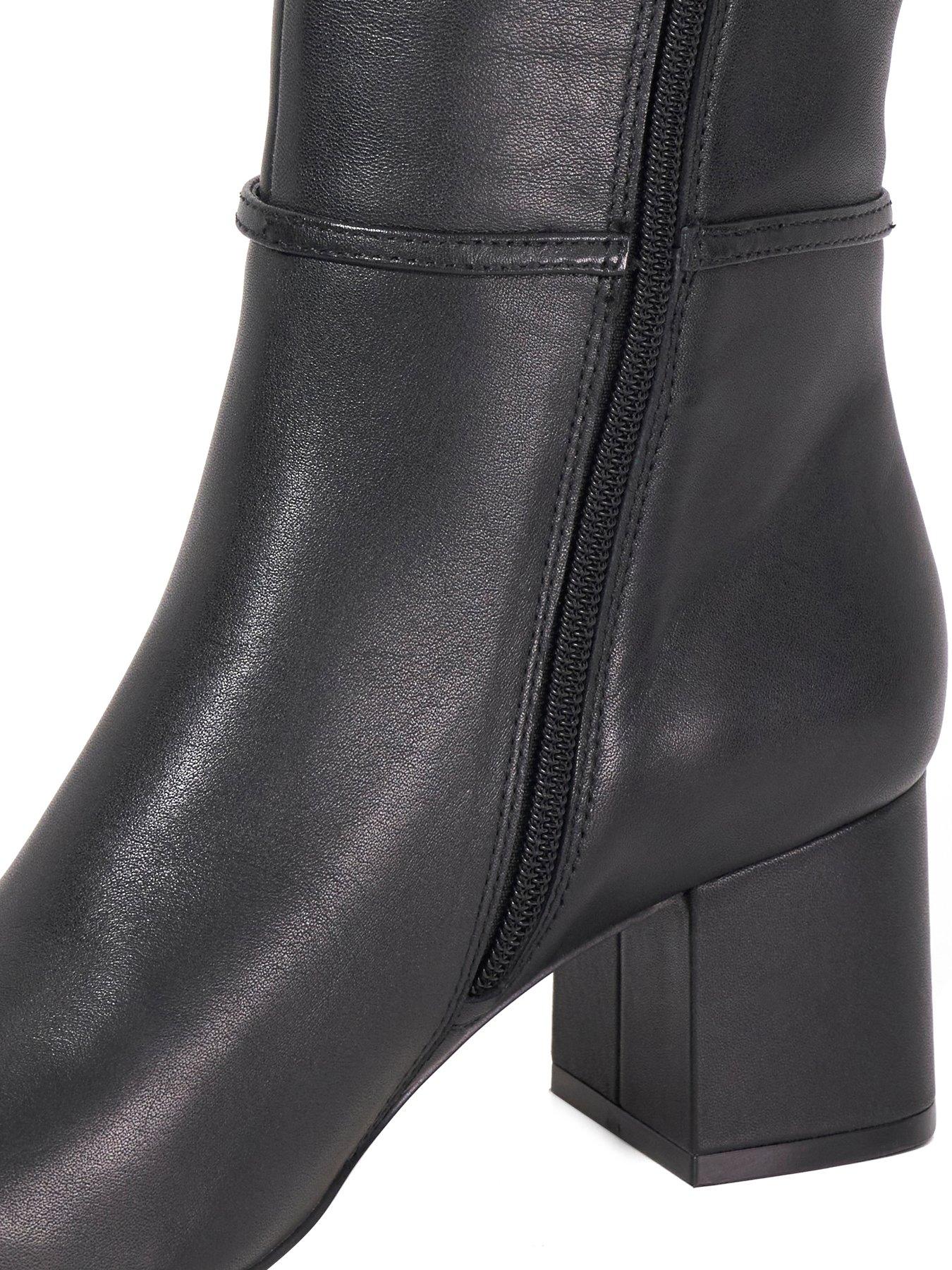 Image 5 of 6 of Dune London Wide Fit Sanna Snaffle Trim Knee Wide Fit Block Heeled Boots - Black