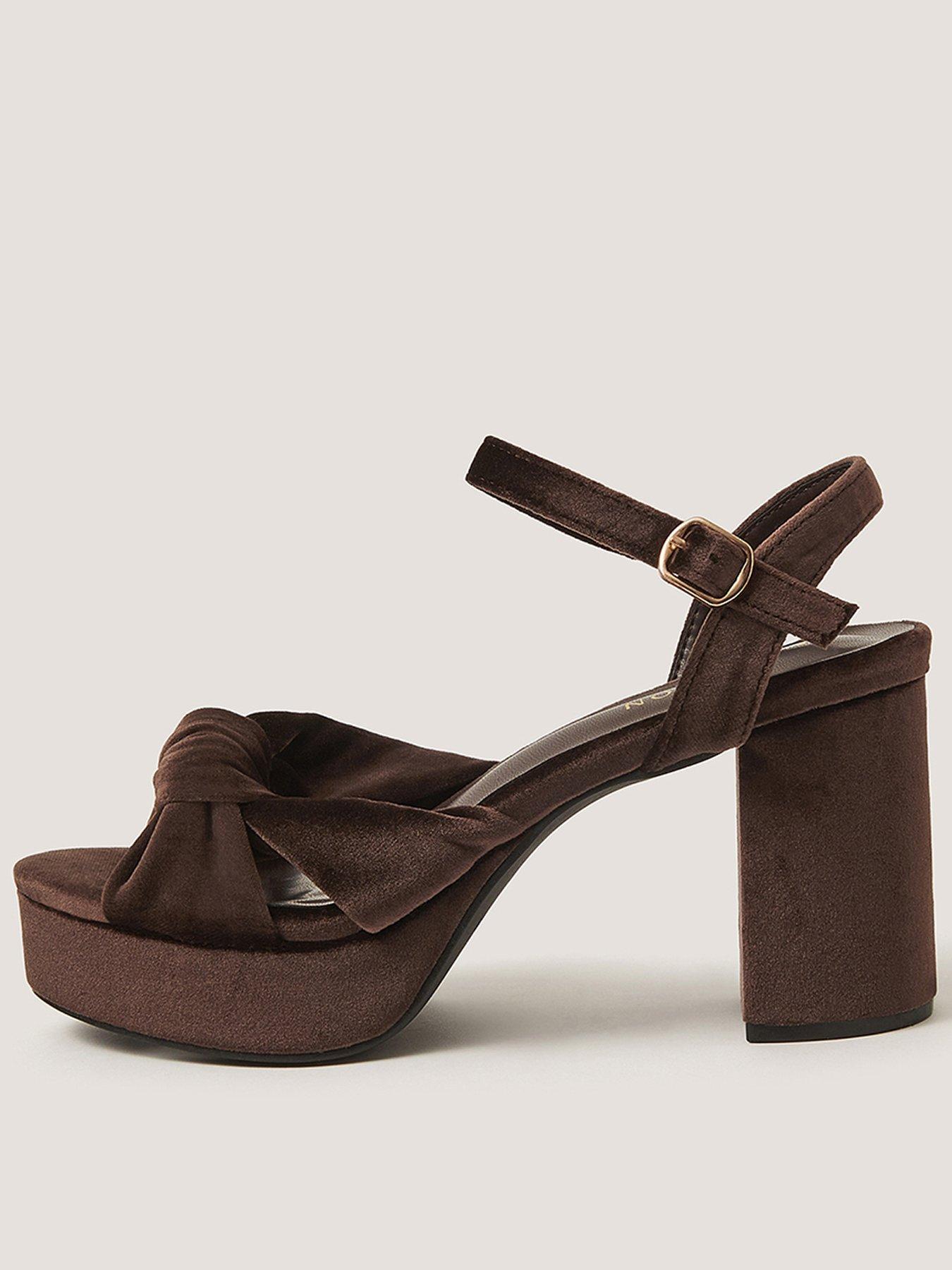Monsoon Nola Velvet Platform Heels - Brown
