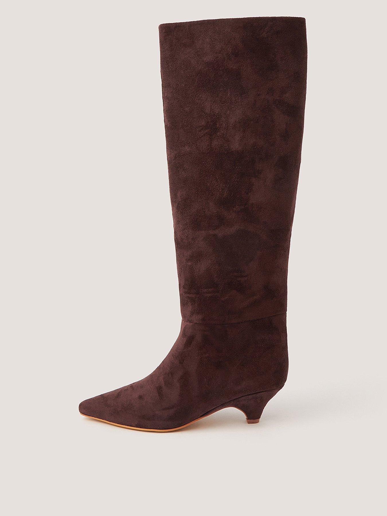 Monsoon Isha Faux Suede Knee High Heeled Boots - Brown