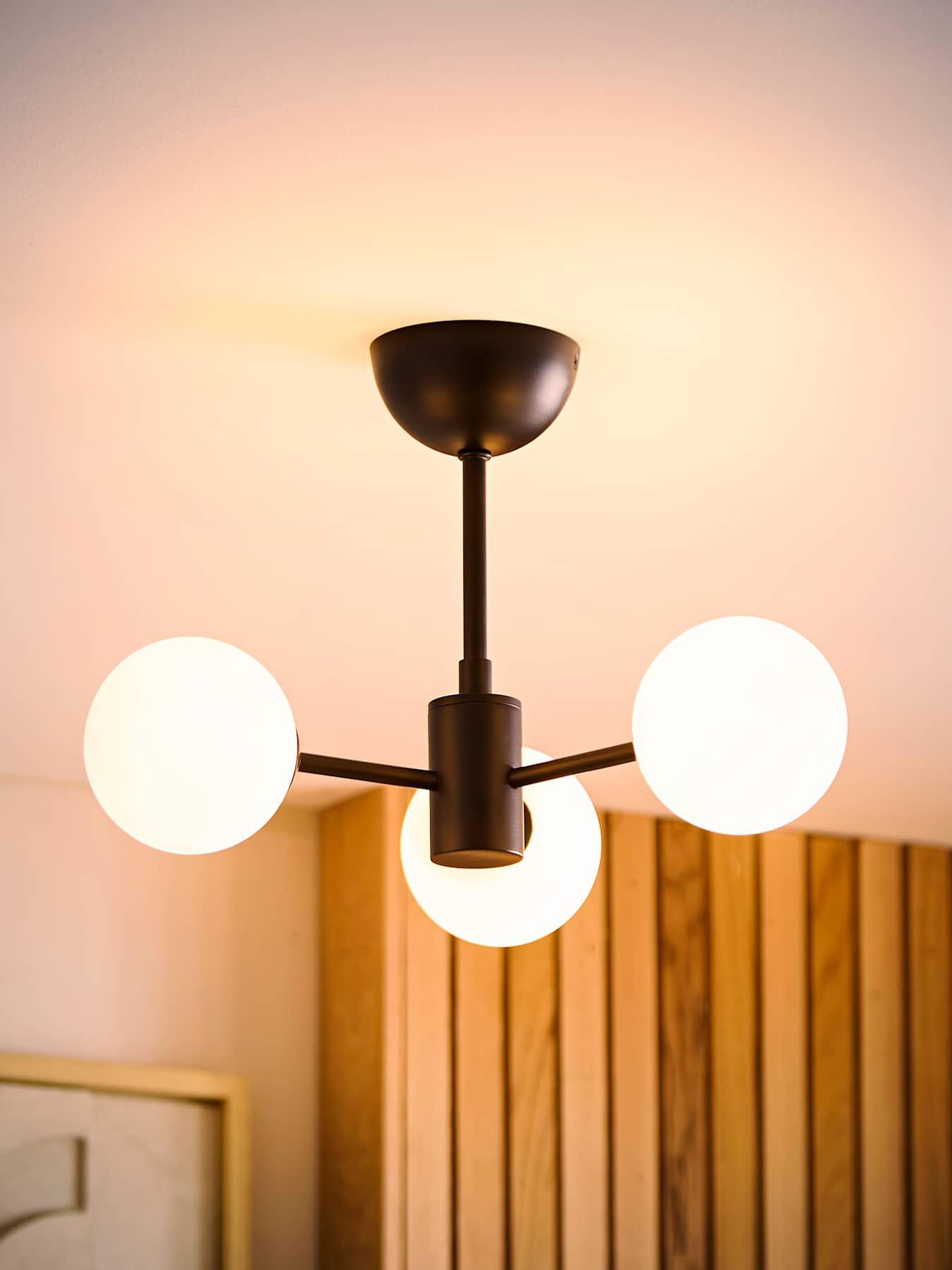 Image 3 of 6 of ValueLights Marlow Matte Black Multi Arm Ceiling Light and Warm White Bulb