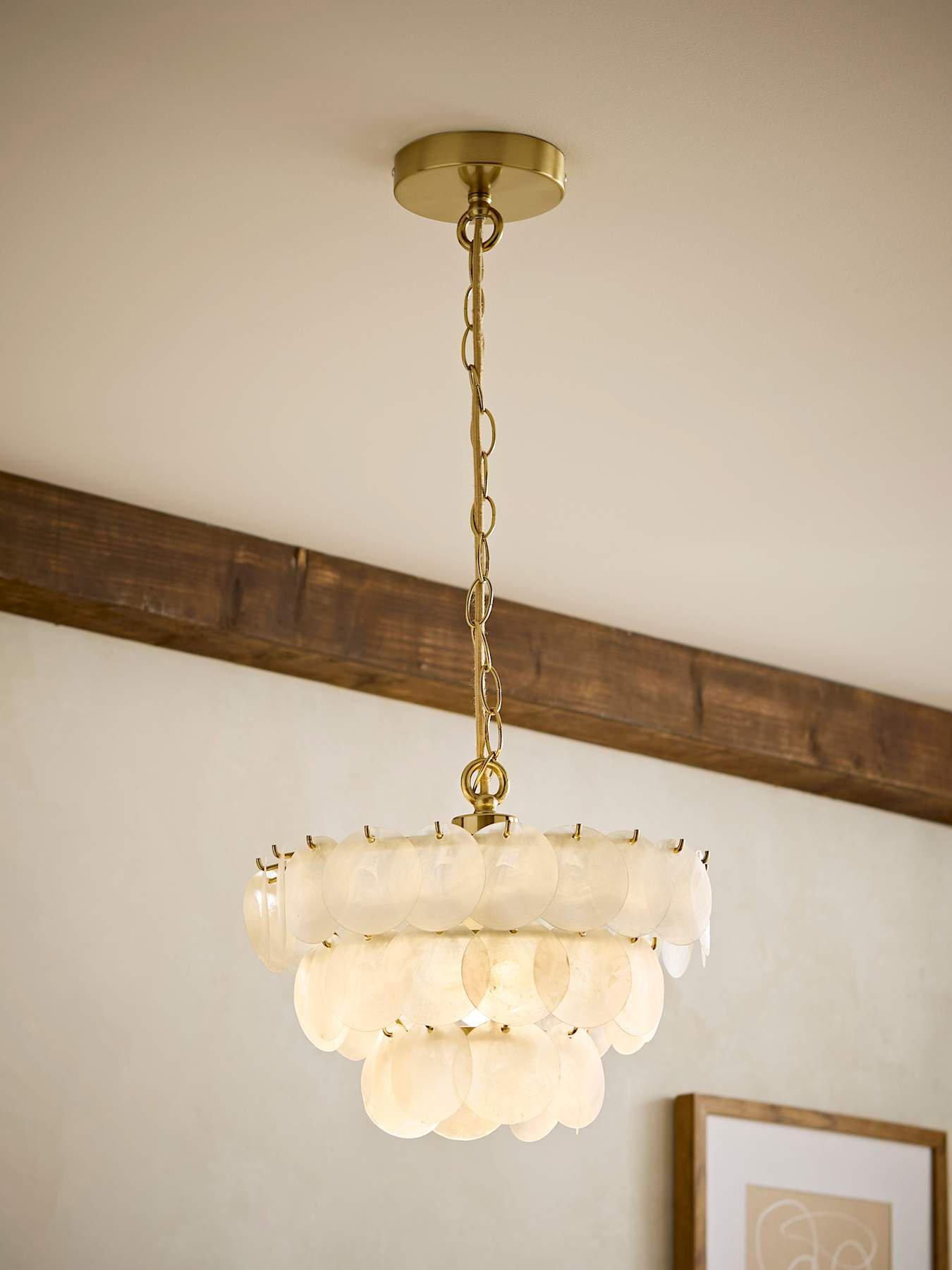 ValueLights Ophelia 3 Tier Capiz Chandelier and Warm White Bulb