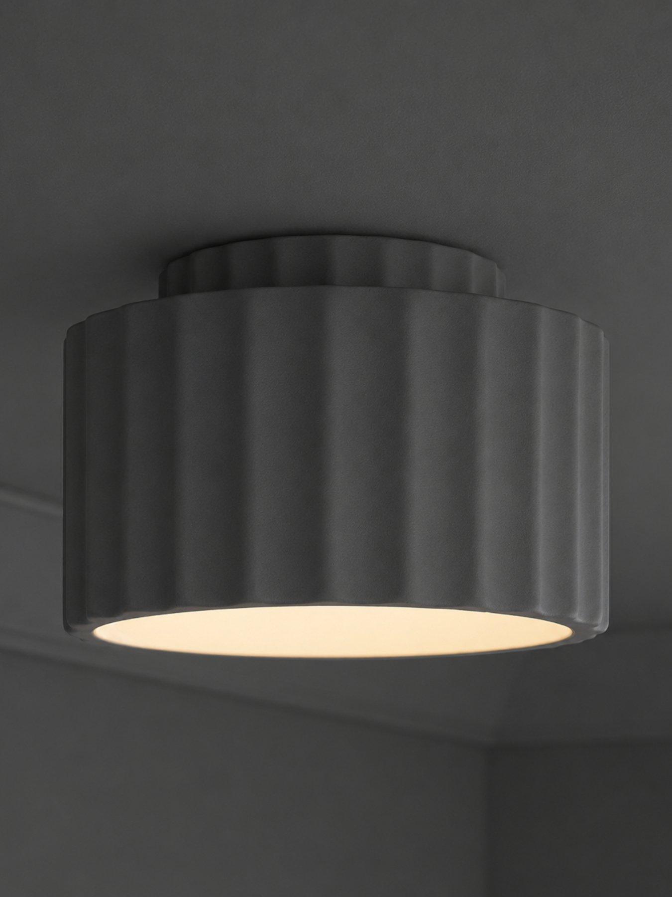 ValueLights Pablo Dark Navy Ribbed Flush Ceiling Light and Warm White Bulb