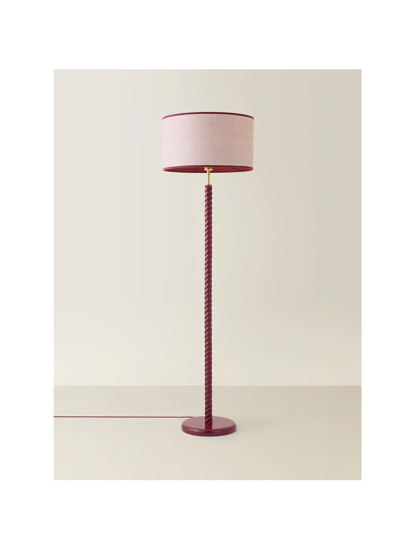 Image 2 of 7 of ValueLights Amara Pink Twist Floor Lamp with Colour Match Inner Shade and Warm White Bulb