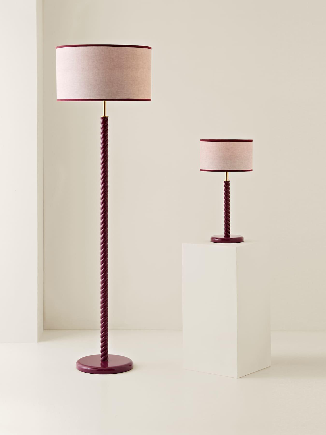 Image 6 of 7 of ValueLights Amara Pink Twist Floor Lamp with Colour Match Inner Shade and Warm White Bulb