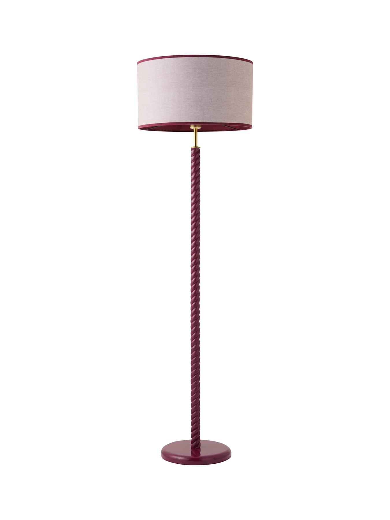 Image 7 of 7 of ValueLights Amara Pink Twist Floor Lamp with Colour Match Inner Shade and Warm White Bulb