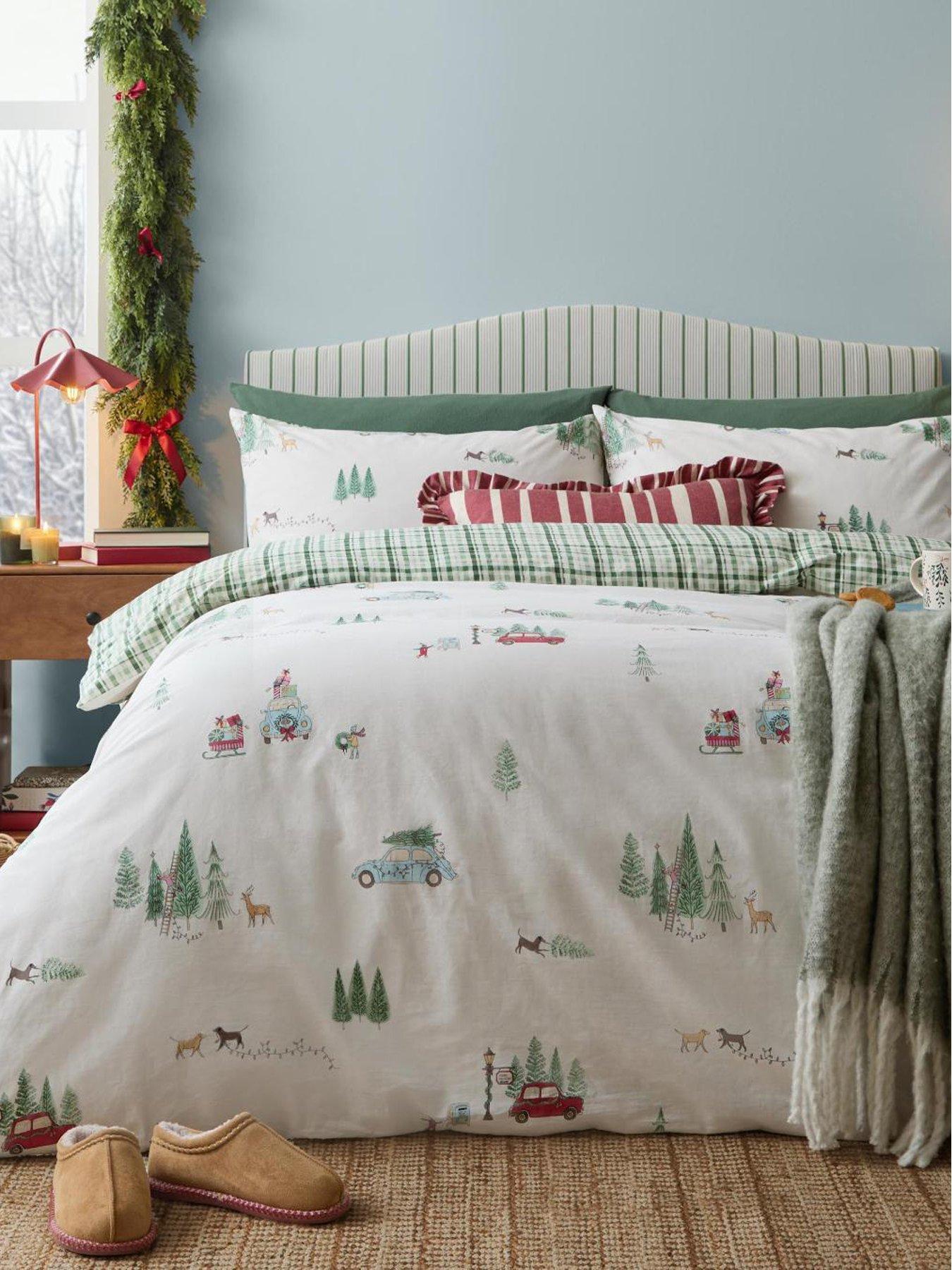 Wylder Christmas Tree Lane King Duvet Set Natural/sage