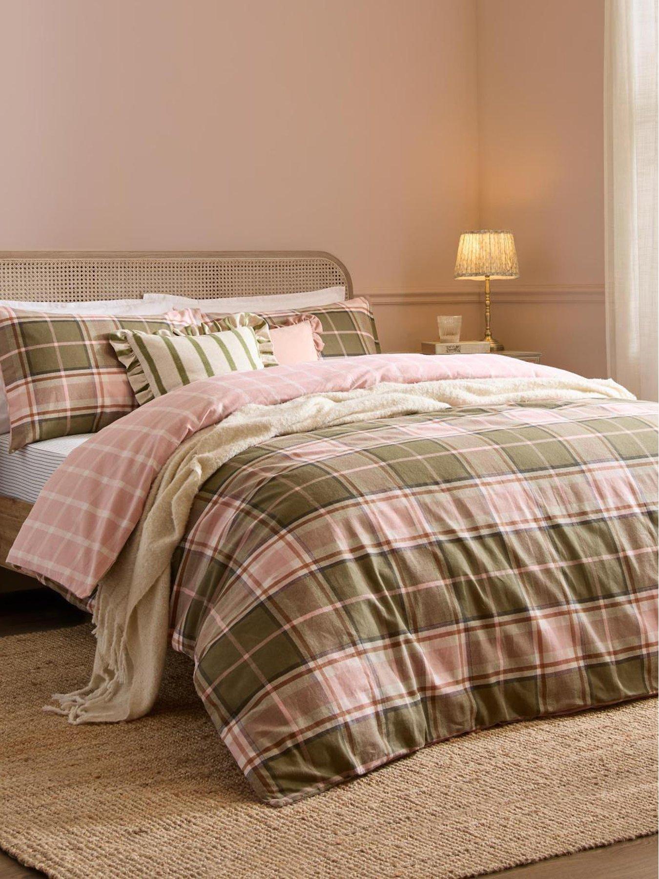Image 1 of 3 of Wylder Braemar Check Duvet Set Pink &amp; Green