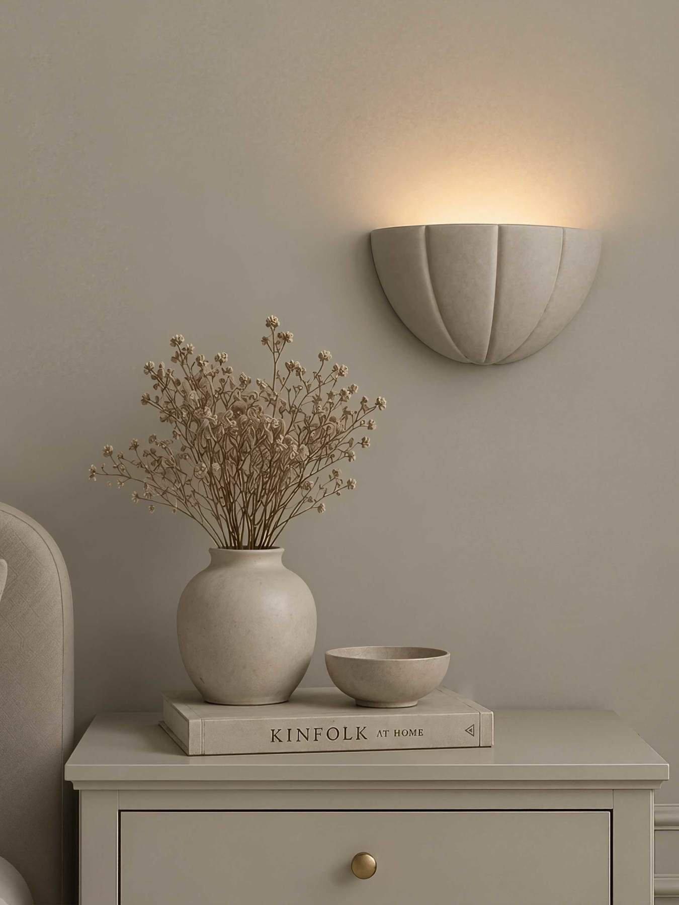 ValueLights Leonardo Moss Green Scallop Flush Wall Light and Warm White Bulb