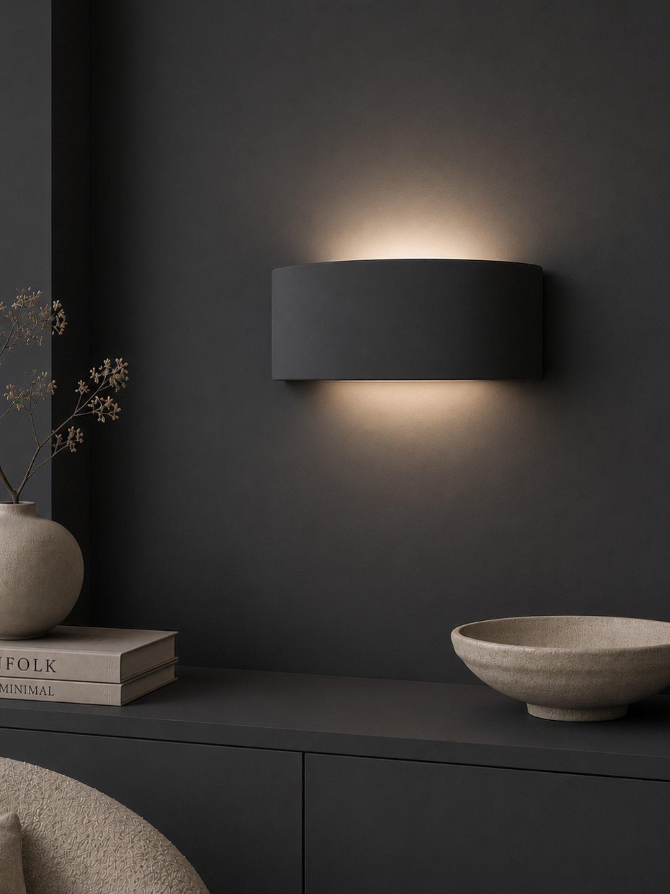 ValueLights Vincent Dark Navy Curved Flush Wall Light and Warm White Bulb