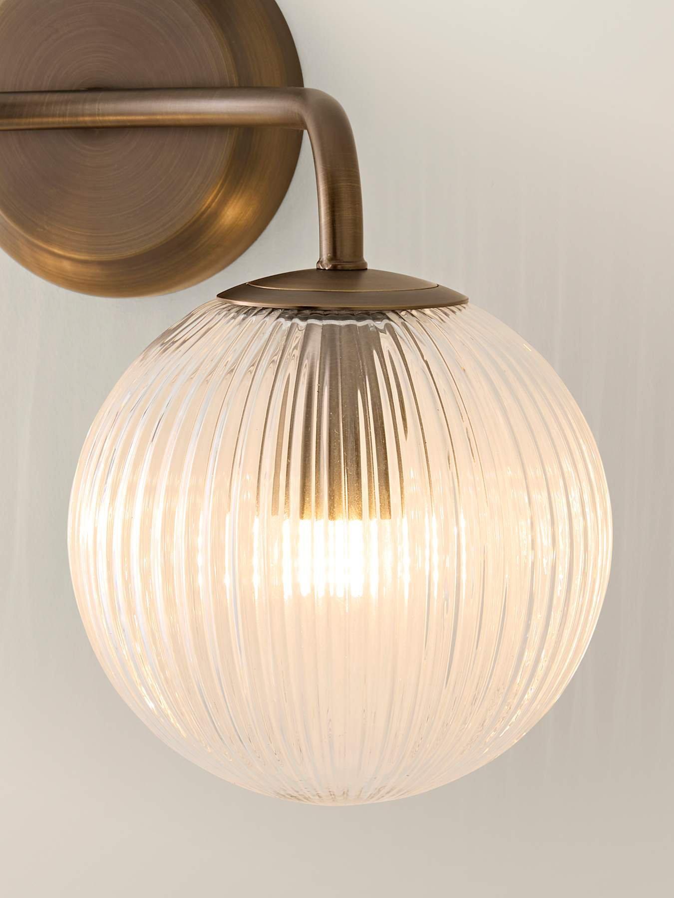 Image 4 of 6 of ValueLights Kempton Brushed Brass Ribbed Glass 2 Arm Wall Light and Warm White Bulb