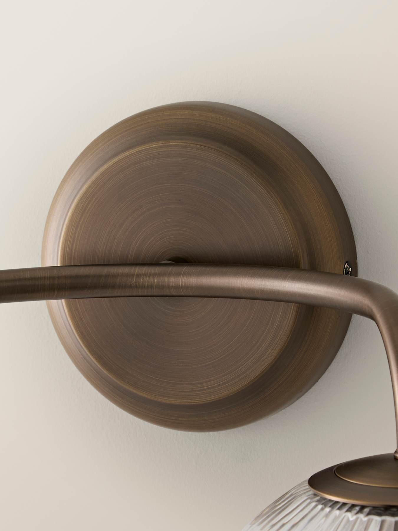 Image 5 of 6 of ValueLights Kempton Brushed Brass Ribbed Glass 2 Arm Wall Light and Warm White Bulb