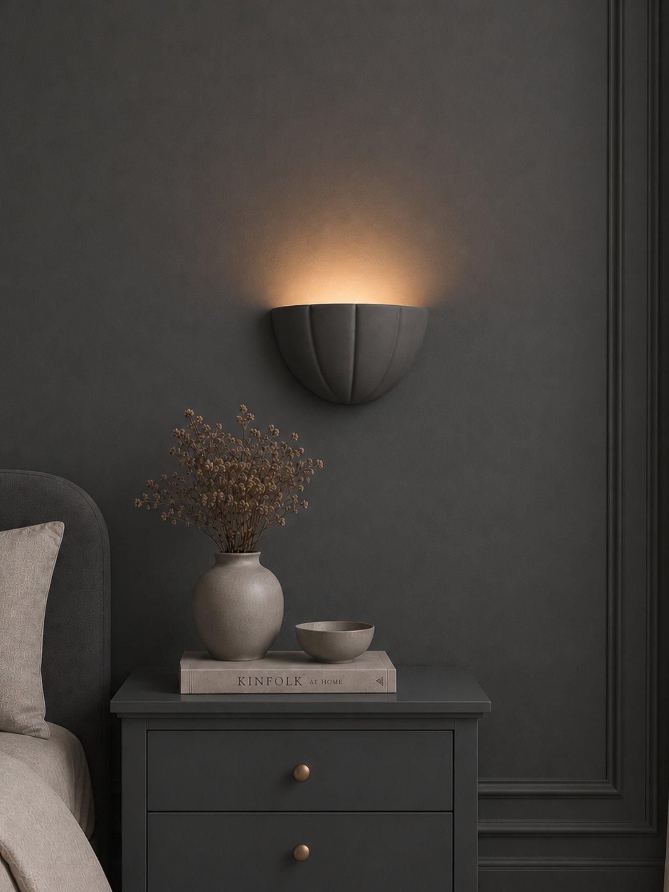 ValueLights Leonardo Dark Navy Scallop Flush Wall Light and Warm White Bulb