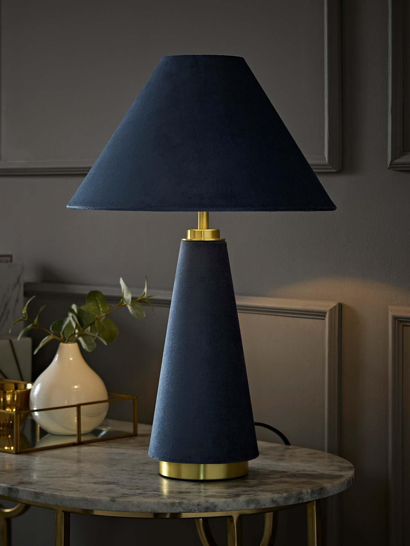 ValueLights Martha Denim Blue Velvet Table Lamp and Warm White Bulb