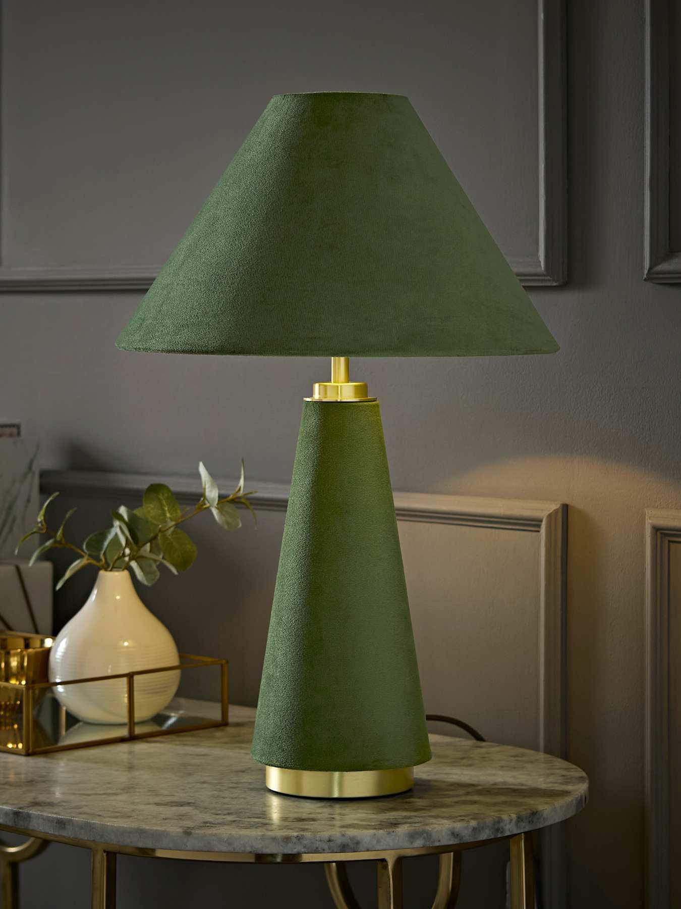 ValueLights Martha Green Velvet Table Lamp and Warm White Bulb